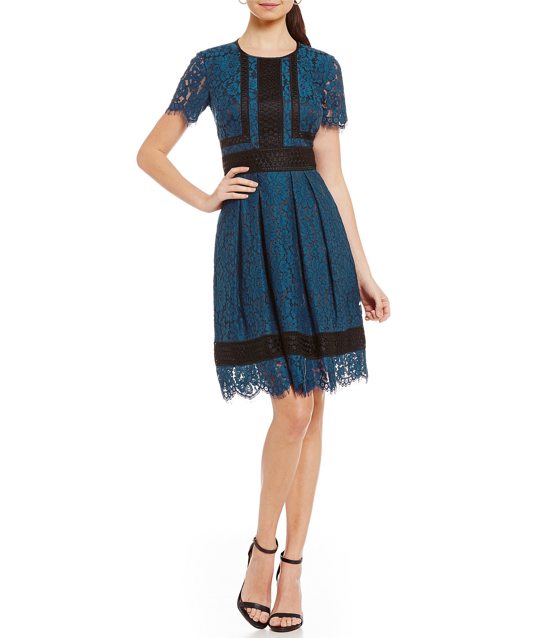 Eliza J Lace Two-Tone Lace Fit and Flare Dress | Dillards