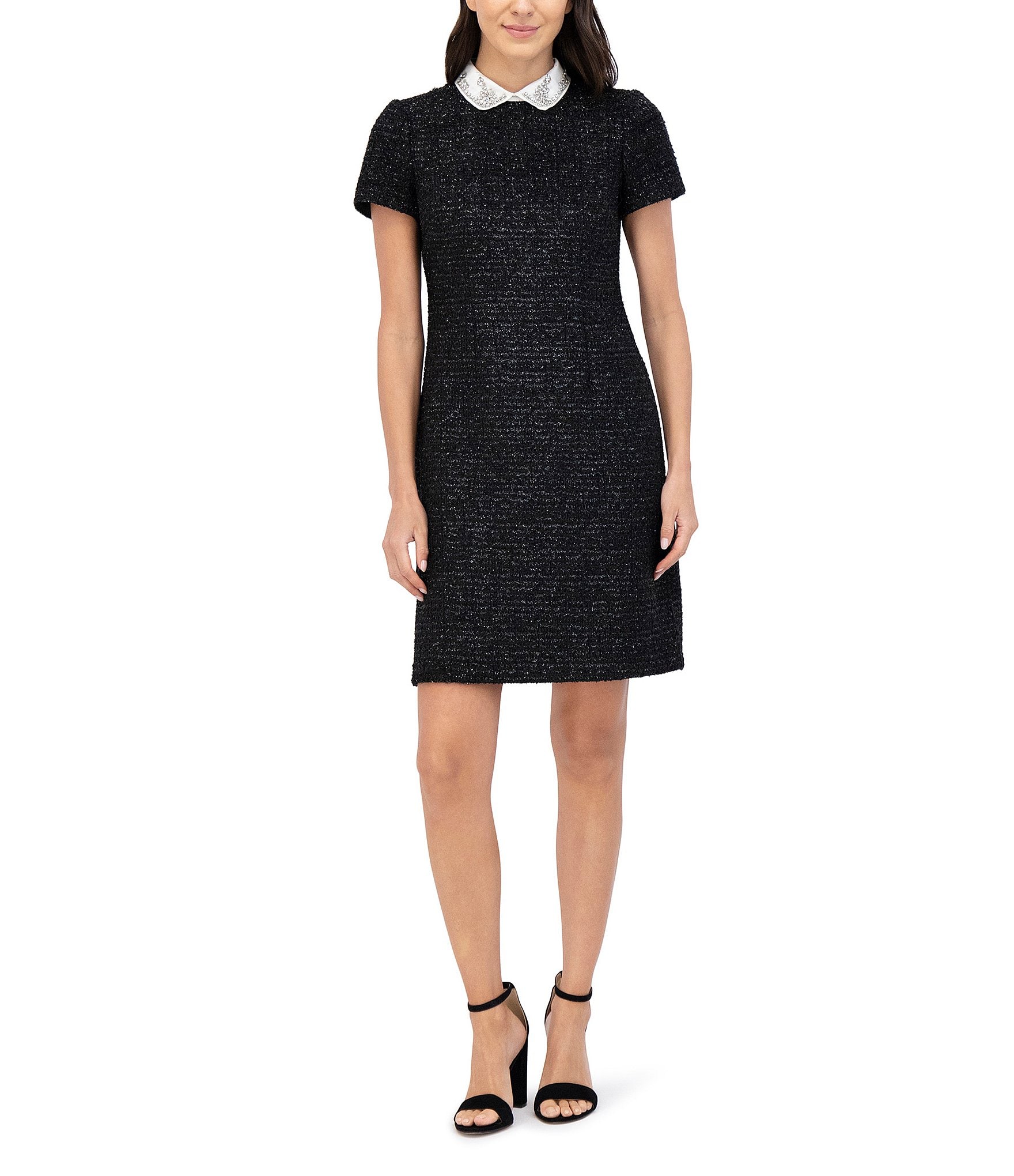 Eliza J Metallic Boucle Embellished Collar Neck Short Sleeve
