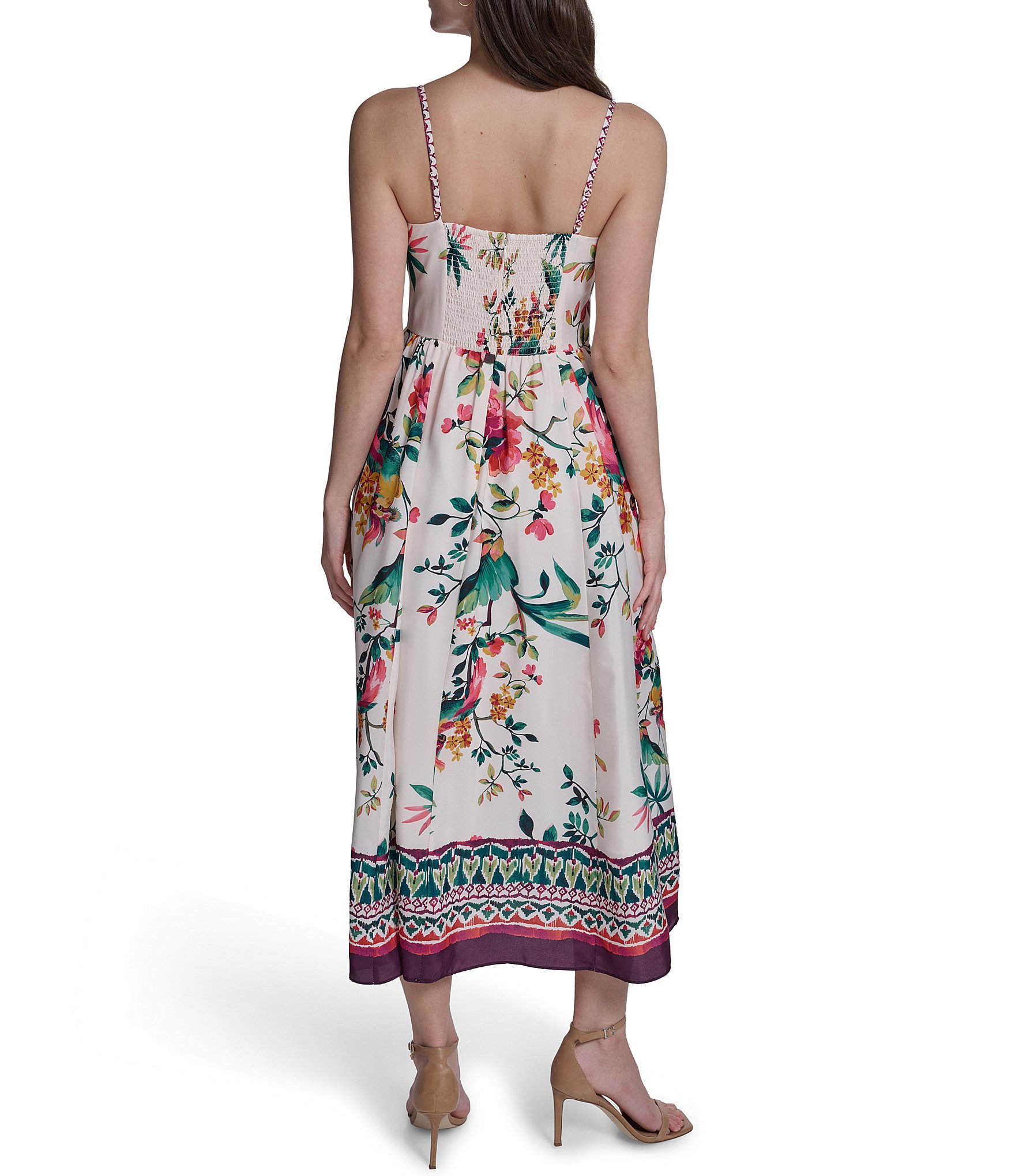 Eliza J Printed Ruched Front Midi Dress