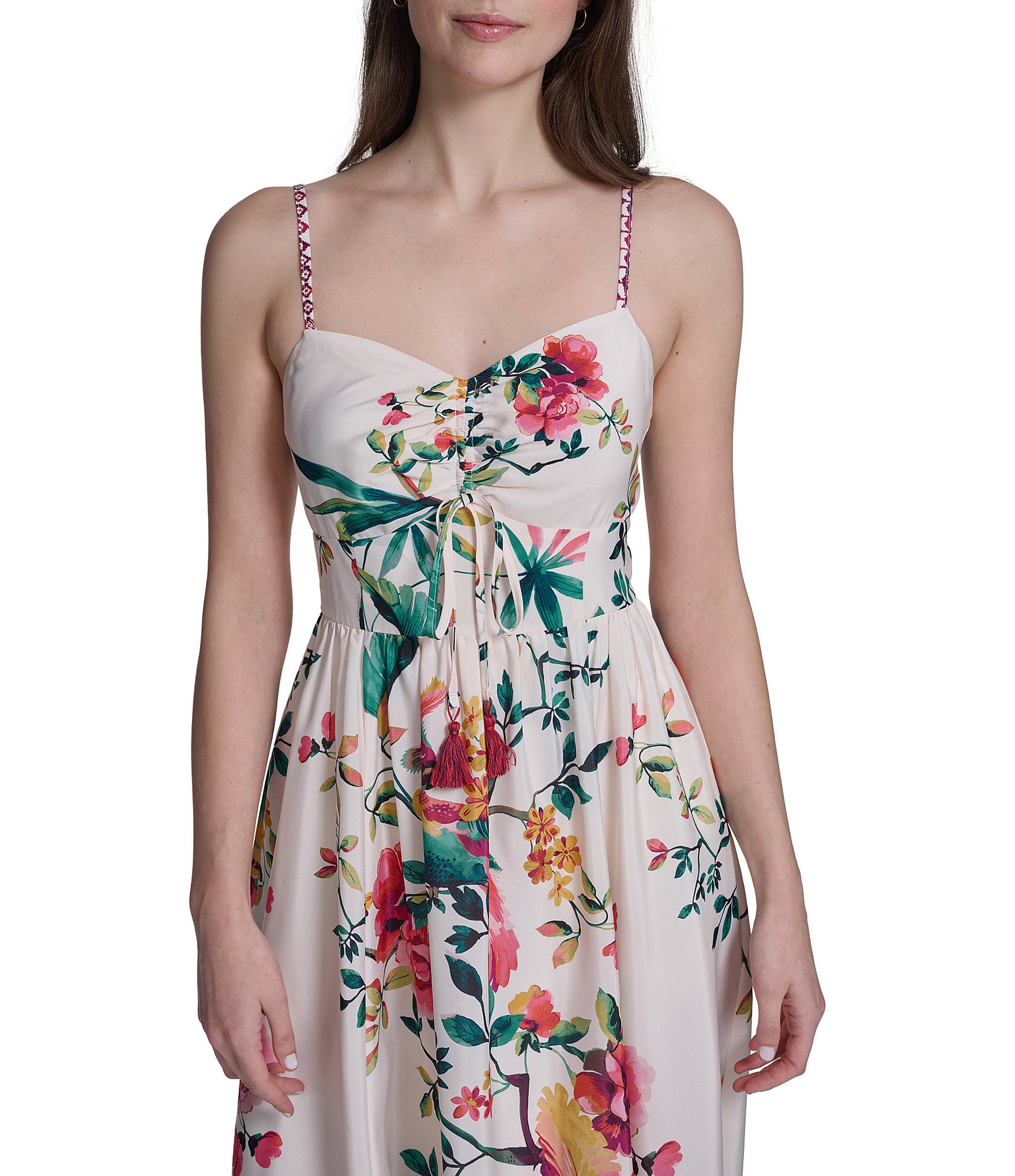 Eliza J Printed Ruched Front Midi Dress