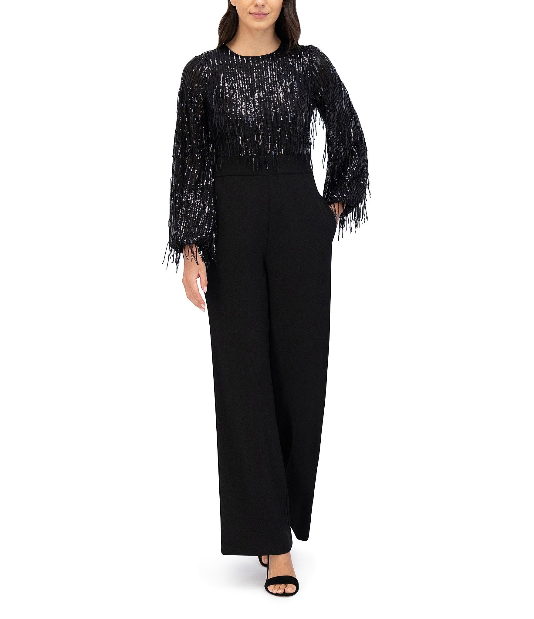 Eliza J. Tulle Ruffle Stretch Crepe Jumpsuit Black Size 2024 12