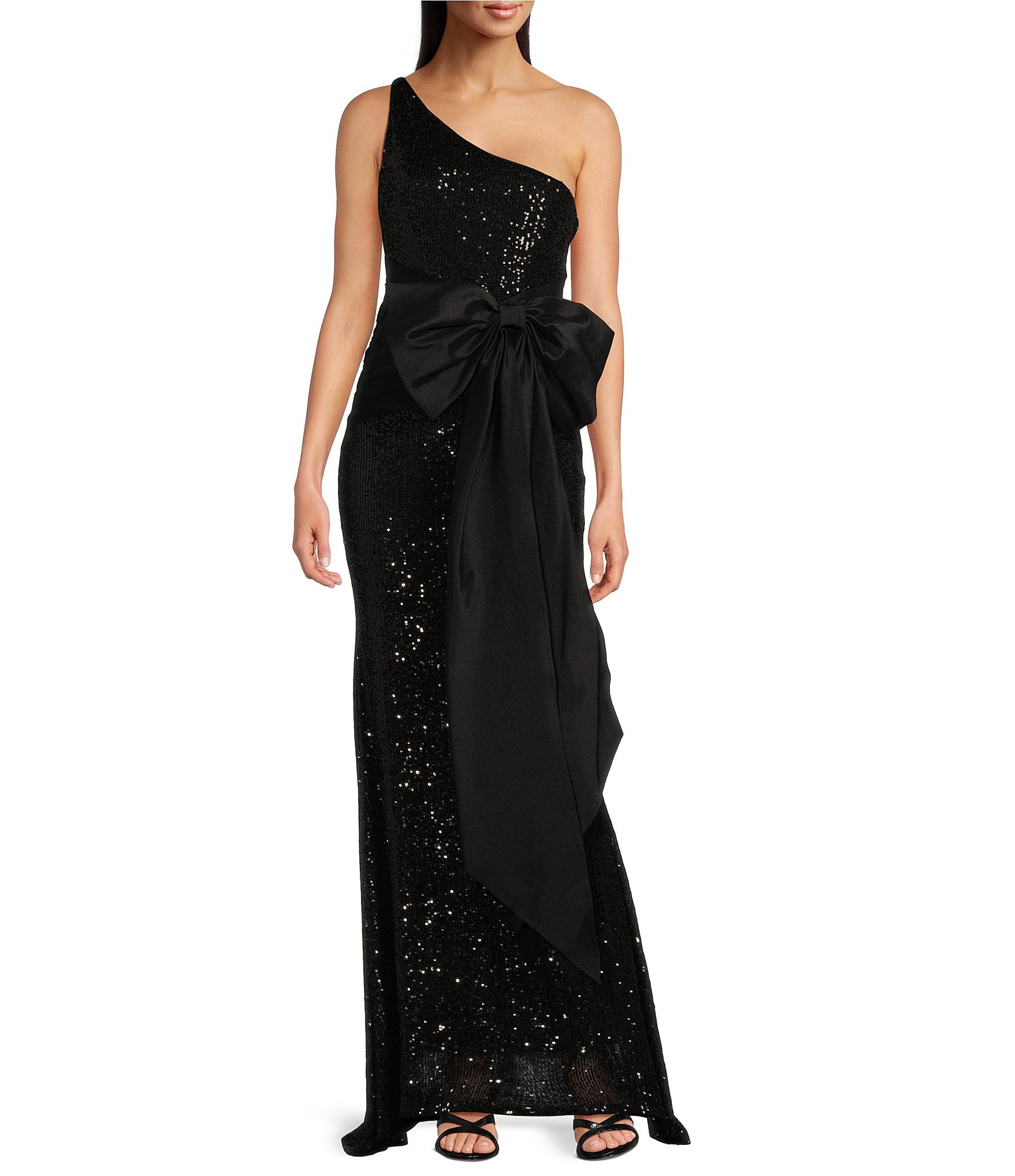 Eliza outlets J Women’s Sz 6 Black Sequin Lace V-Neck Sleeveless Fishtail Gown Dress