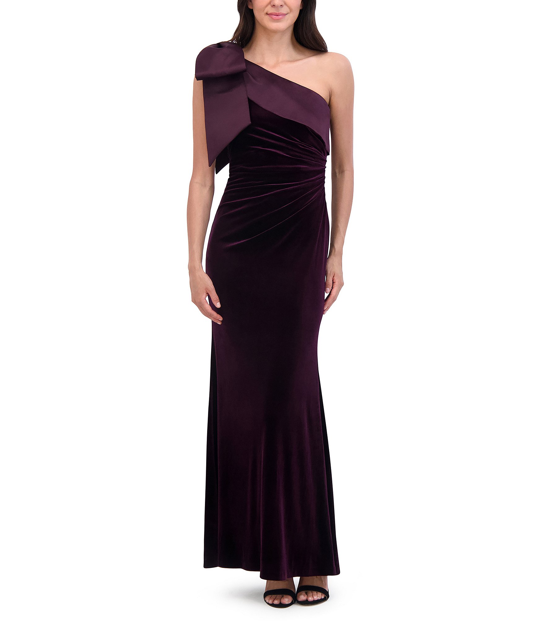 Eliza J Womens size 4 dress wine ruched velvet orders one shoulder sheath