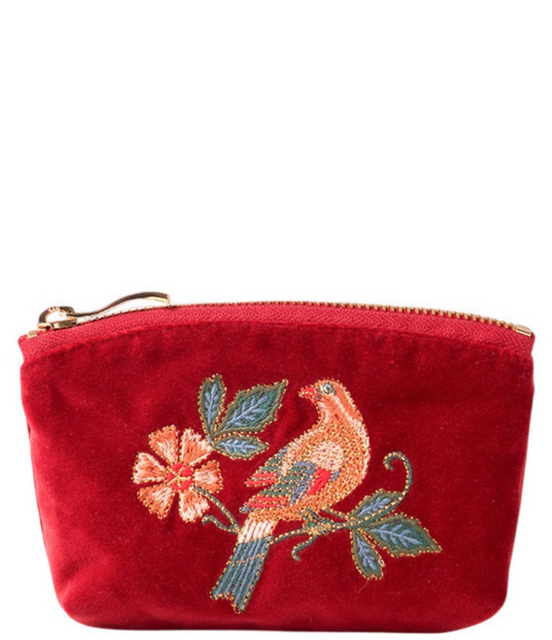 Elizabeth Scarlett Botanical Birds Velvet Coin Purse