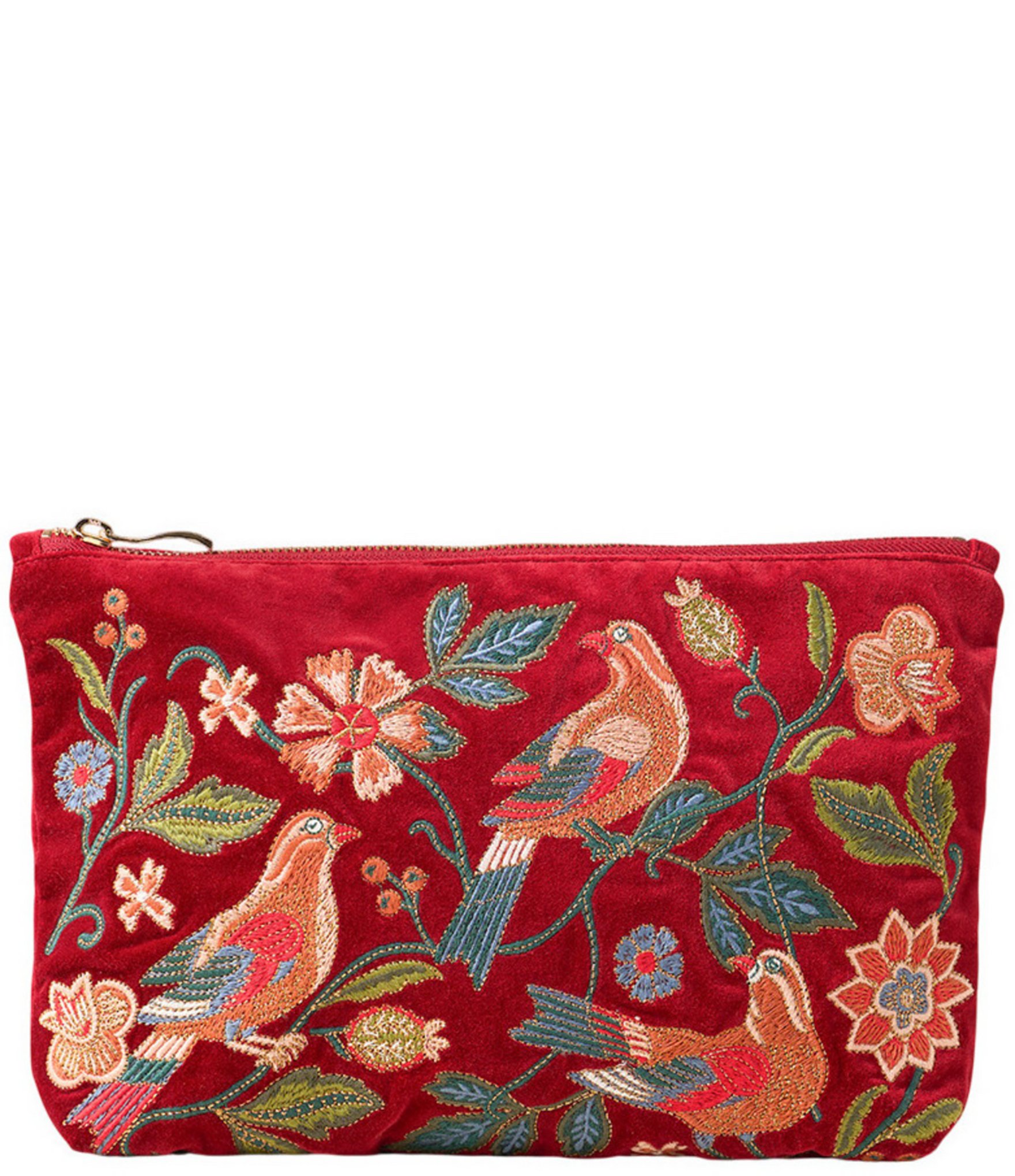 Elizabeth Scarlett Botanical Birds Velvet Everyday Pouch