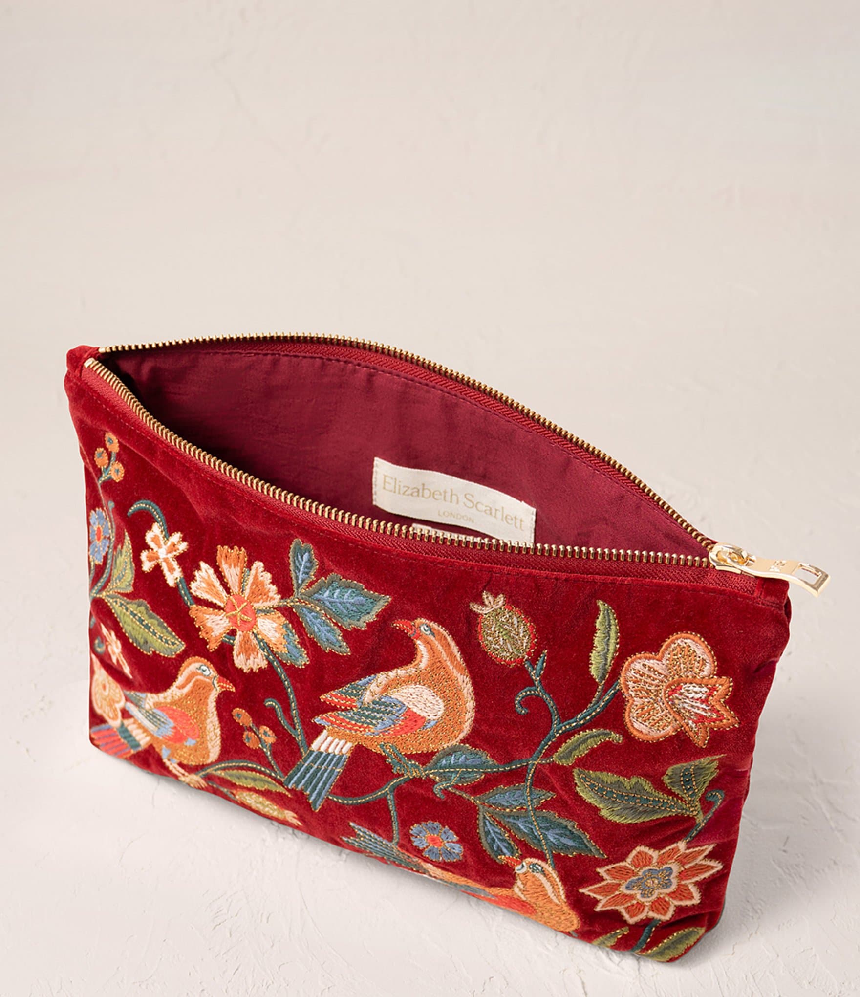 Elizabeth Scarlett Botanical Birds Velvet Everyday Pouch