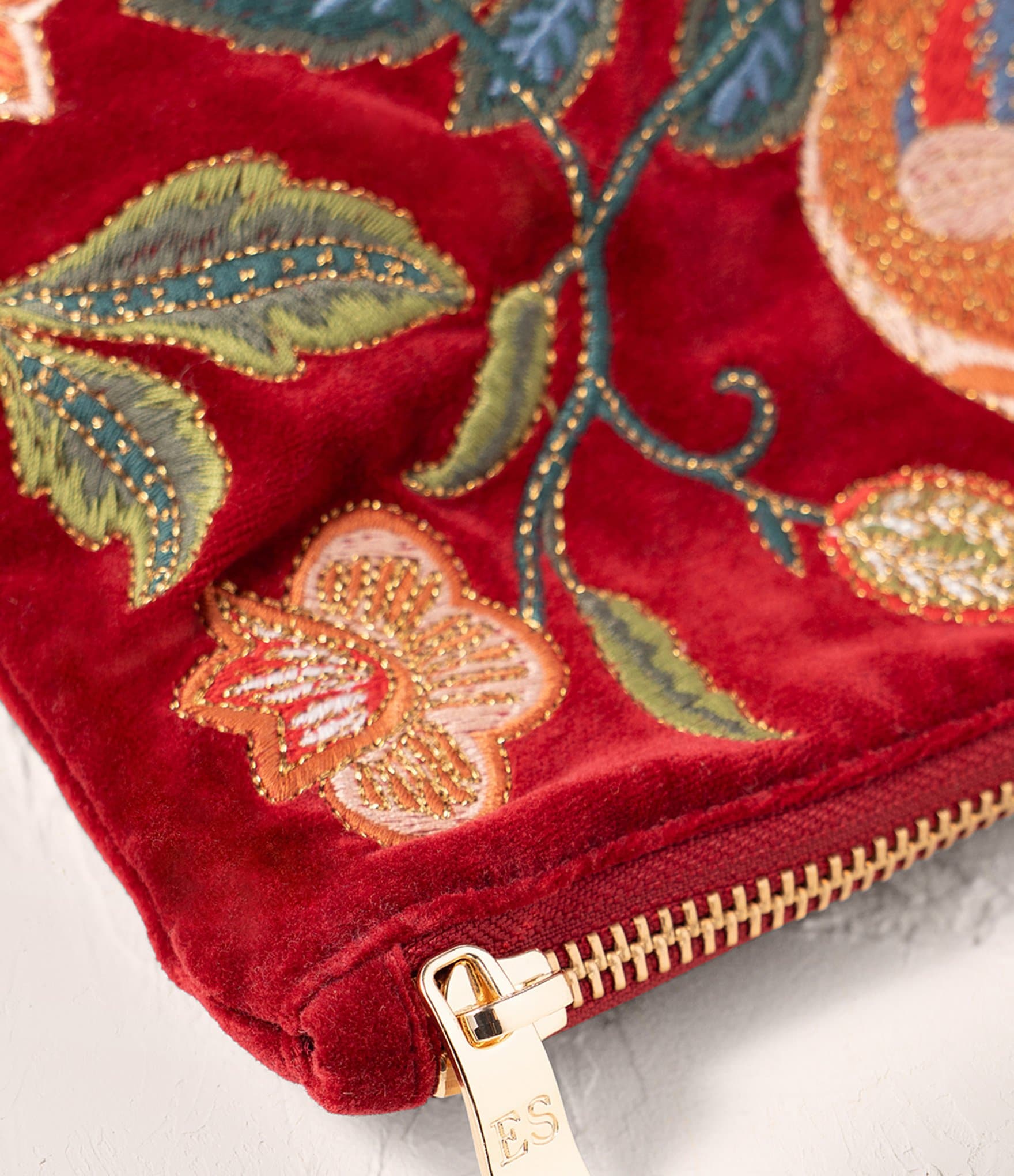 Elizabeth Scarlett Botanical Birds Velvet Everyday Pouch