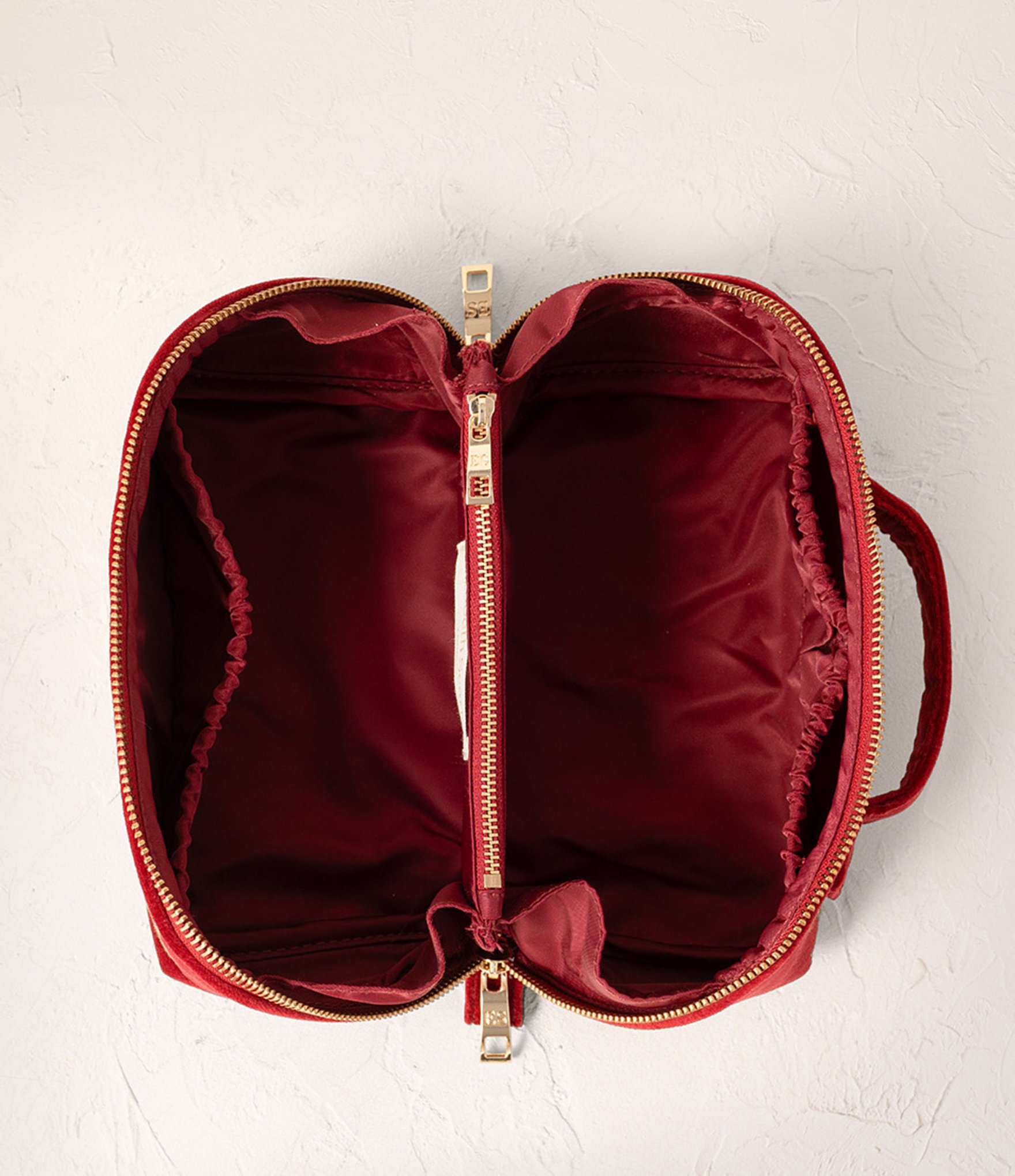 Elizabeth Scarlett Botanical Birds Velvet Open Flat Makeup Bag