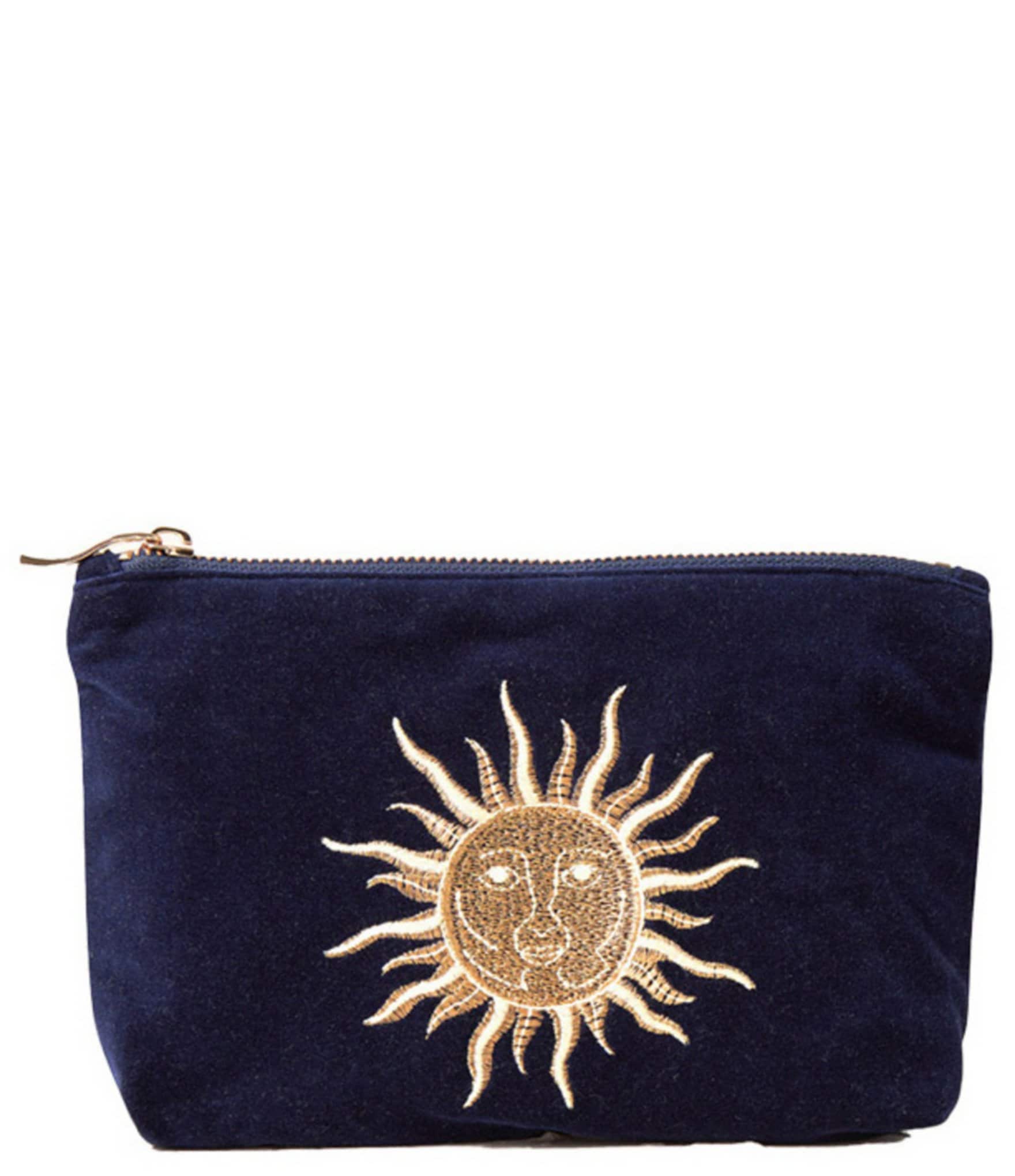 Elizabeth Scarlett Sun Goddess Navy Velvet Mini Pouch