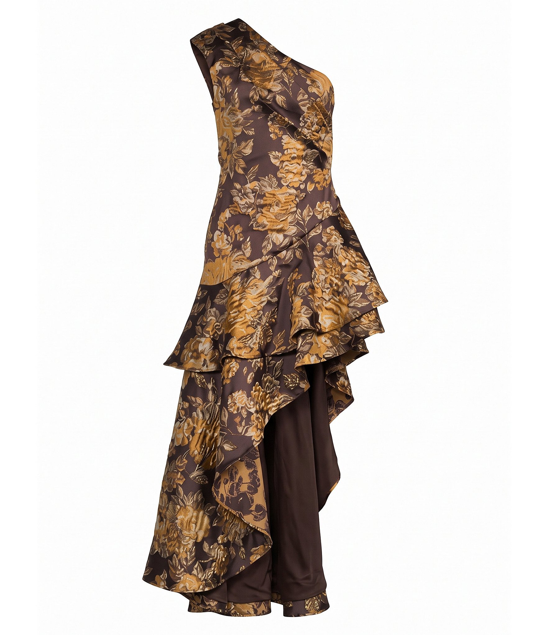 ELLIATT Isisa Asymmetric Floral Jacquard Maxi Dress