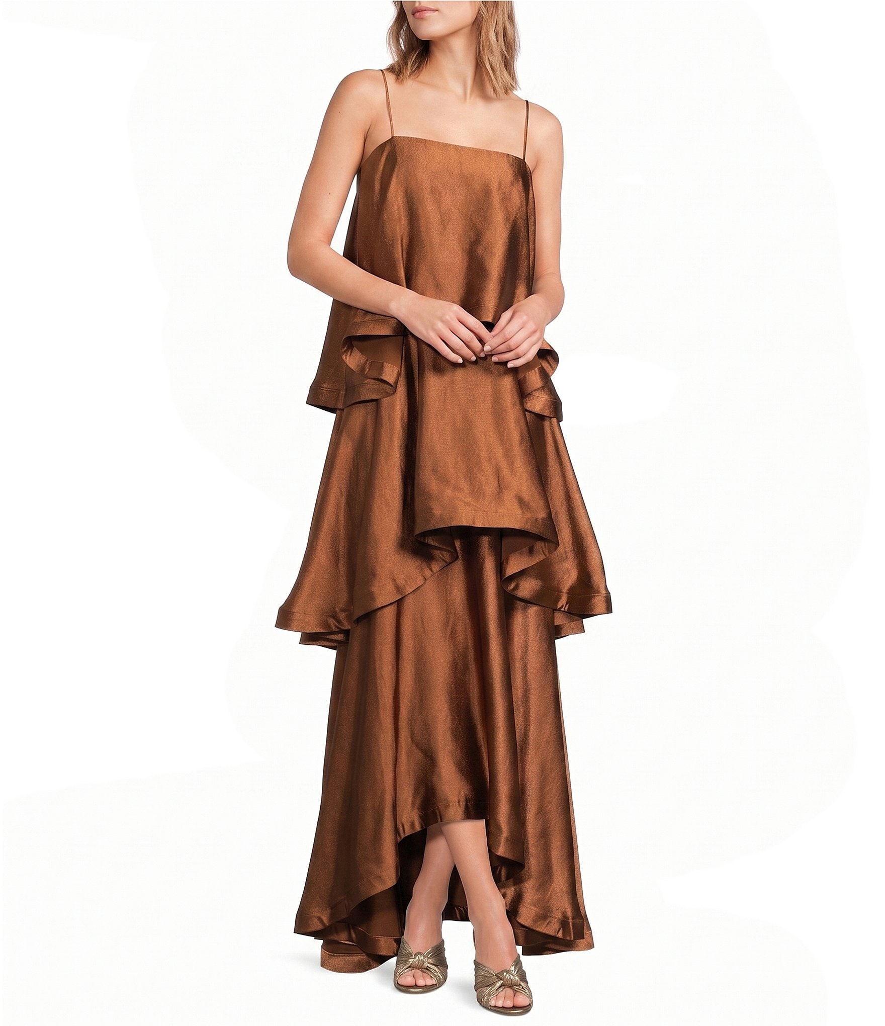 brown layered dress Kaelia Tiered Halter Maxi Dress Sparkle Brown