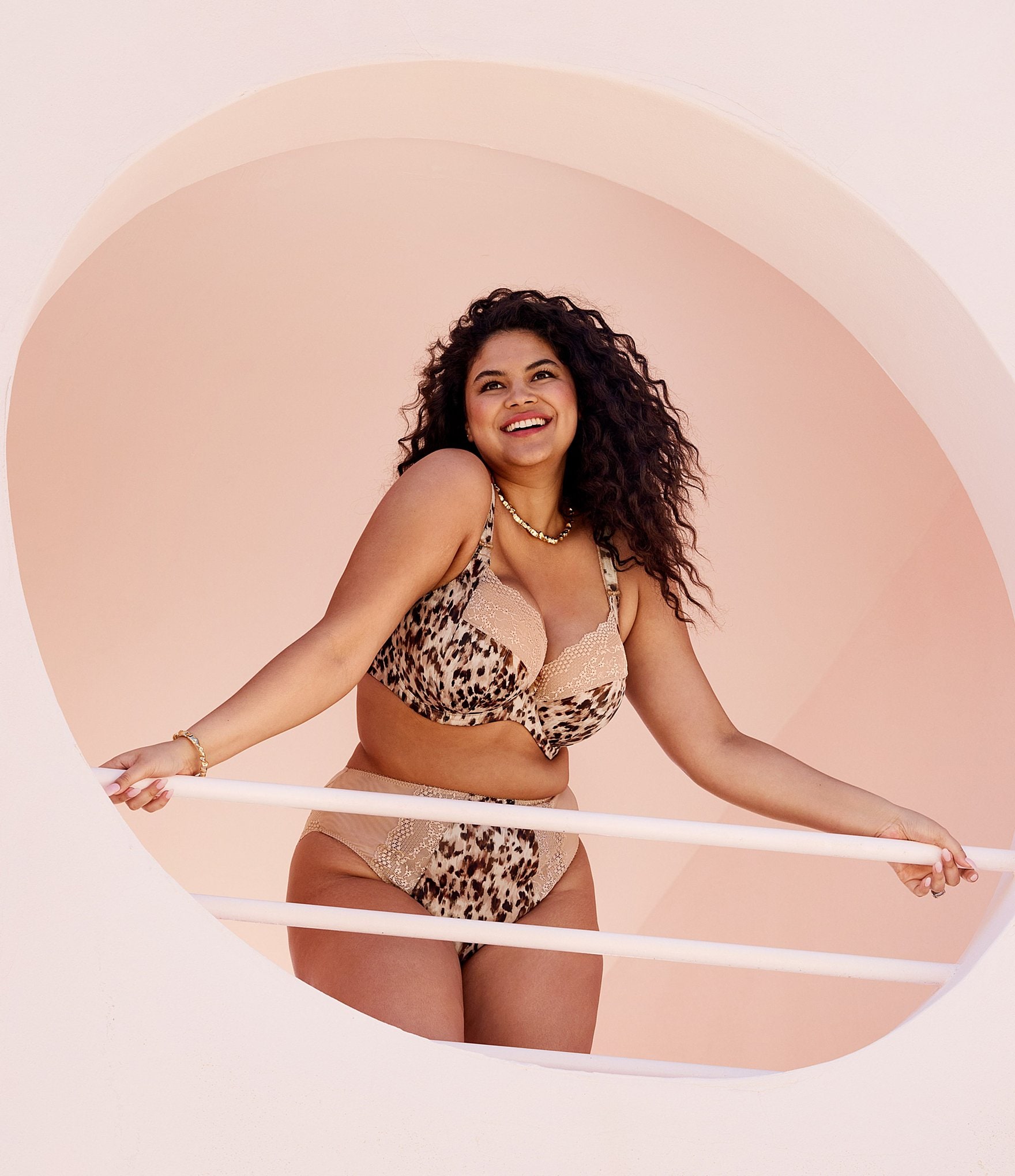 Elomi Lucie Leopard Print Full Busted Underwire Stretch Plunge Bra