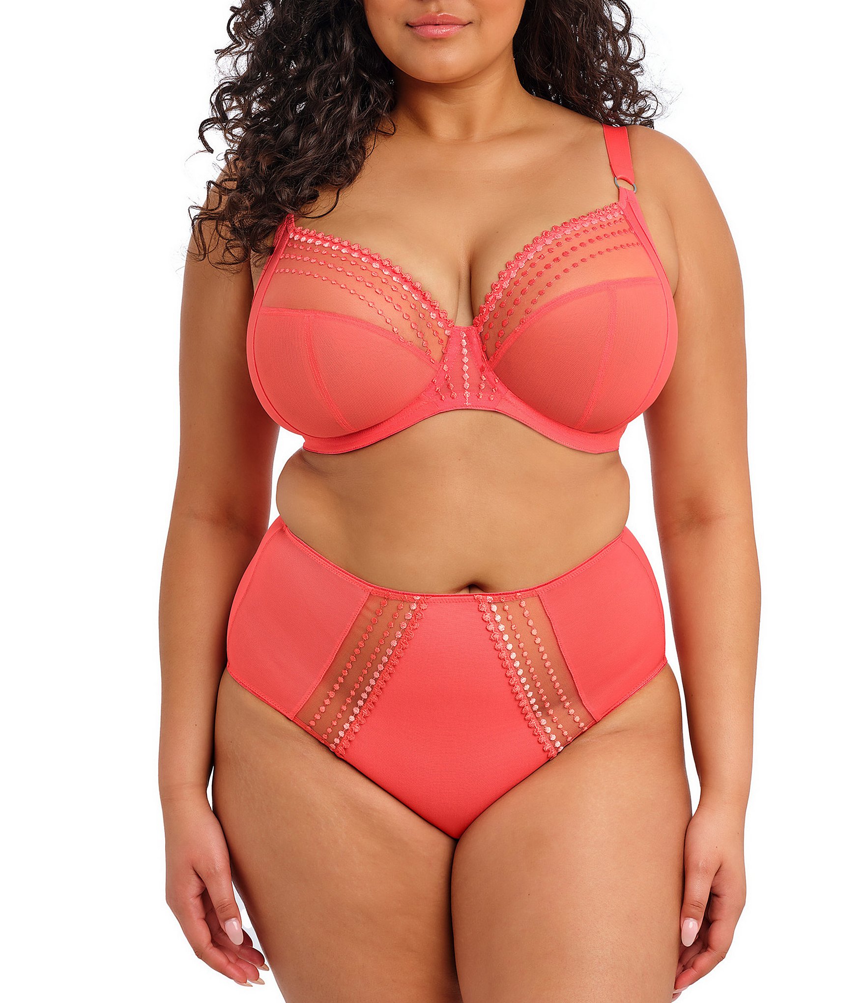 Elomi Matilda Embroidered Sheer Plunging Convertible U-Back to Racerback Contour Wire Full-Busted Bra
