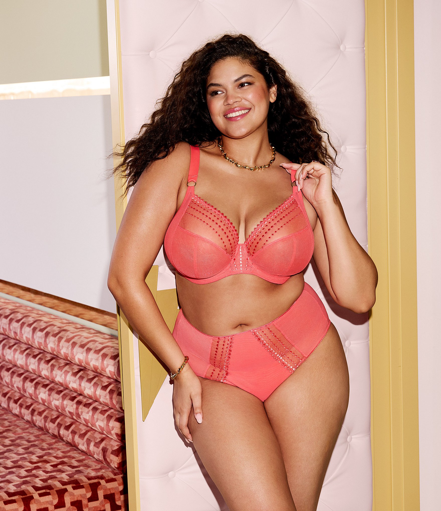 Elomi Matilda Embroidered Sheer Plunging Convertible U-Back to Racerback Contour Wire Full-Busted Bra