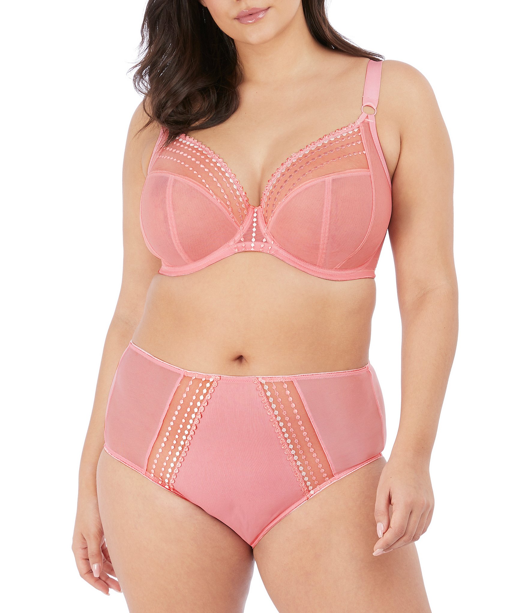 Elomi Plus Size Matilda Embroidered Sheer Plunging Convertible U-Back to Racerback Contour Wire Full-Busted Bra