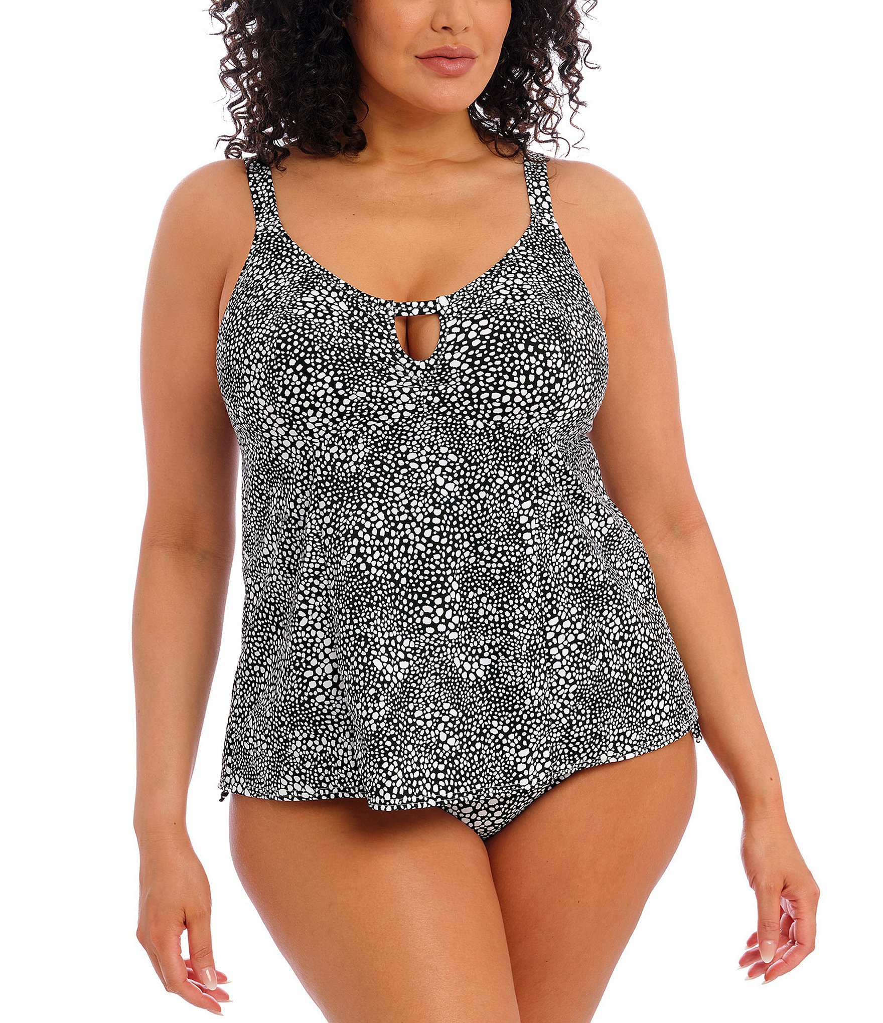 Elomi Plus Size Pebble Cove Scoop Neck NonWire Flutter Hem Tankini