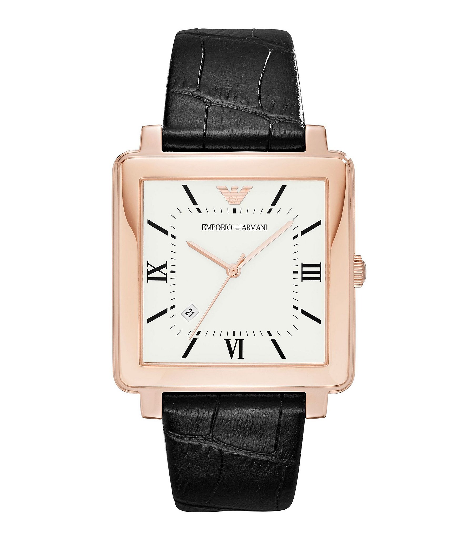 Emporio Armani Square Analog & Date Embossed Leather-Strap Dress Watch ...