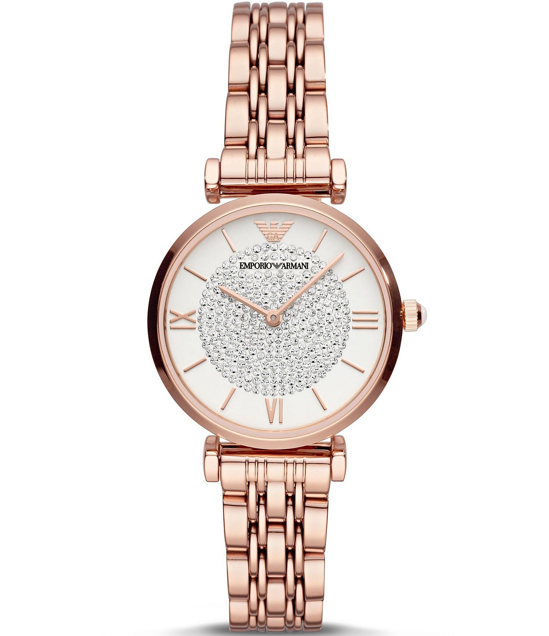 Emporio Armani Women's Pave Stone Two-Hand Rose Gold-Tone Stainless ...