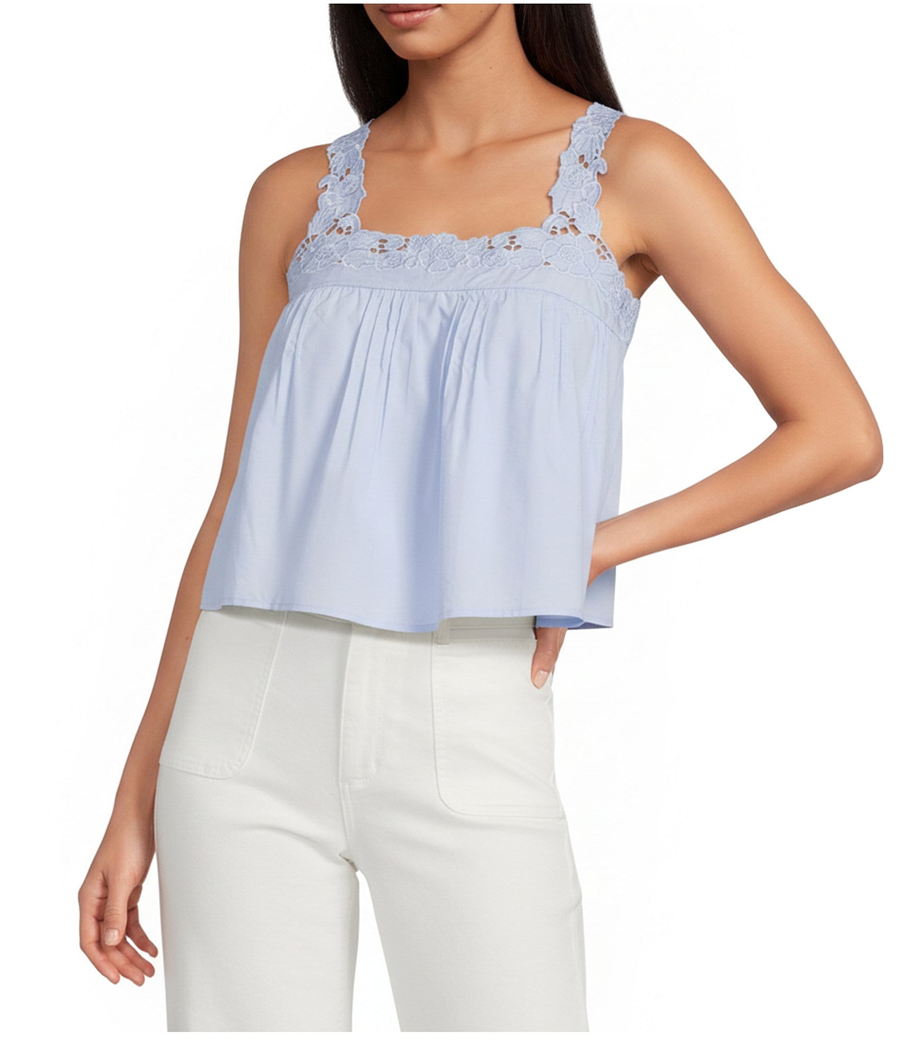En Saison Lucy Square Neck Sleeveless Ruffle Strap Top