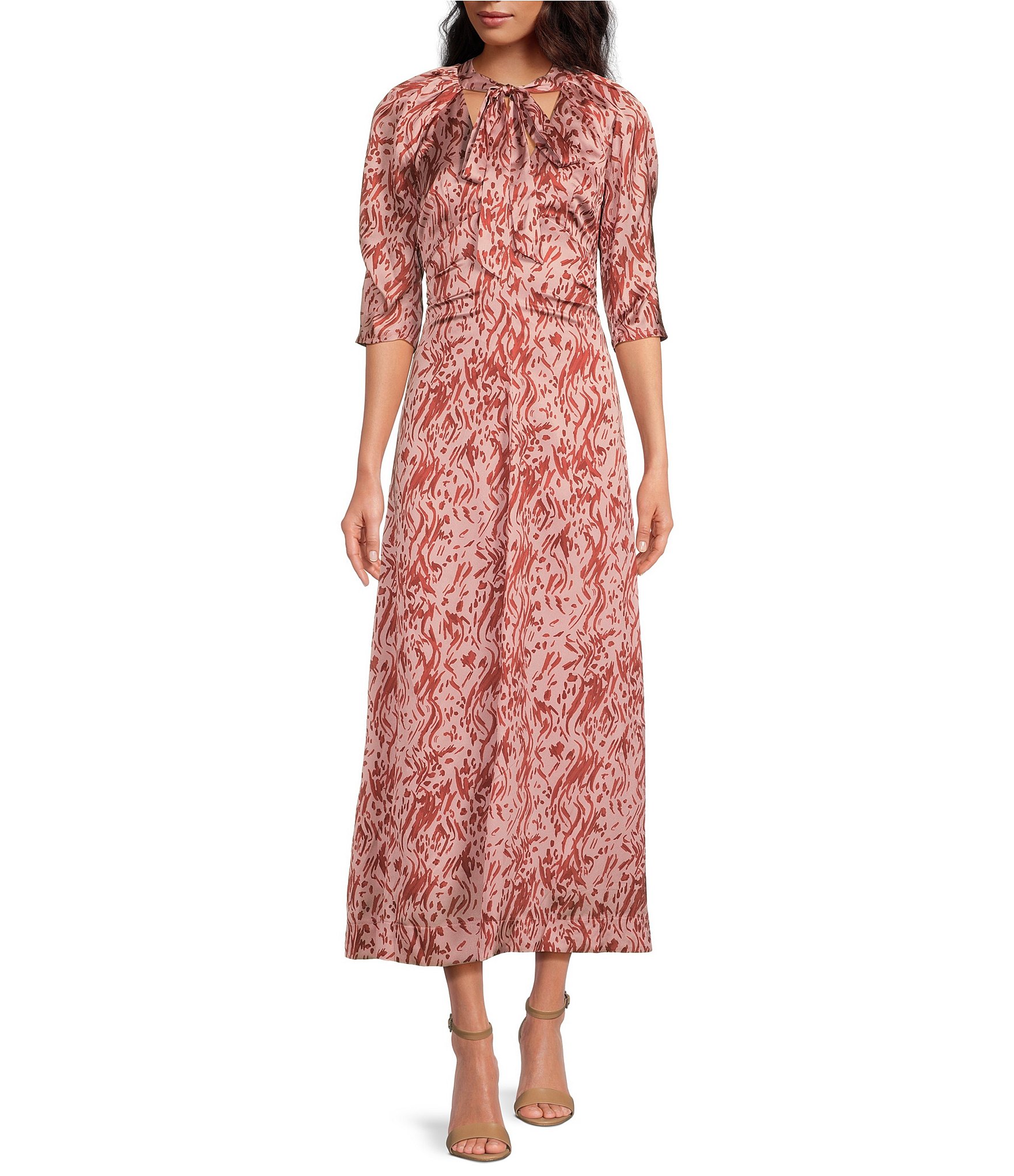 En Saison Selah Printed V-Neck 3/4 Sleeve Midi Dress | Dillard's