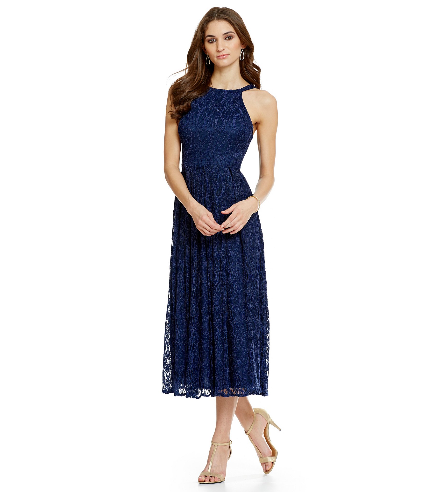 Eva Franco Jane Lace Halter Midi Dress | Dillards