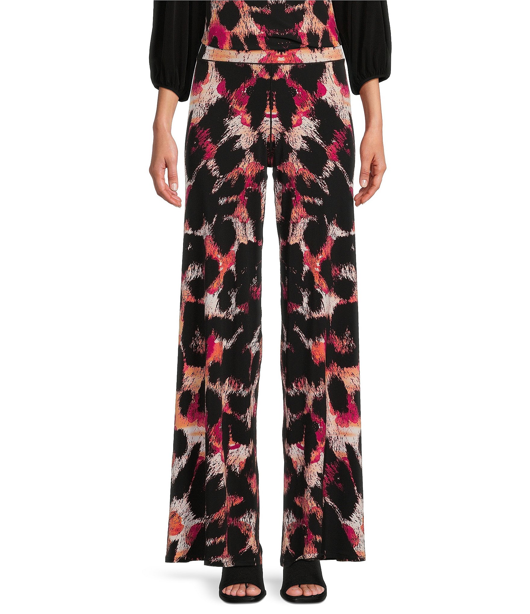 Eva Varro Abstract Animal Print Knit Jersey Elastic Waist Wide-Leg Pull-On Pants