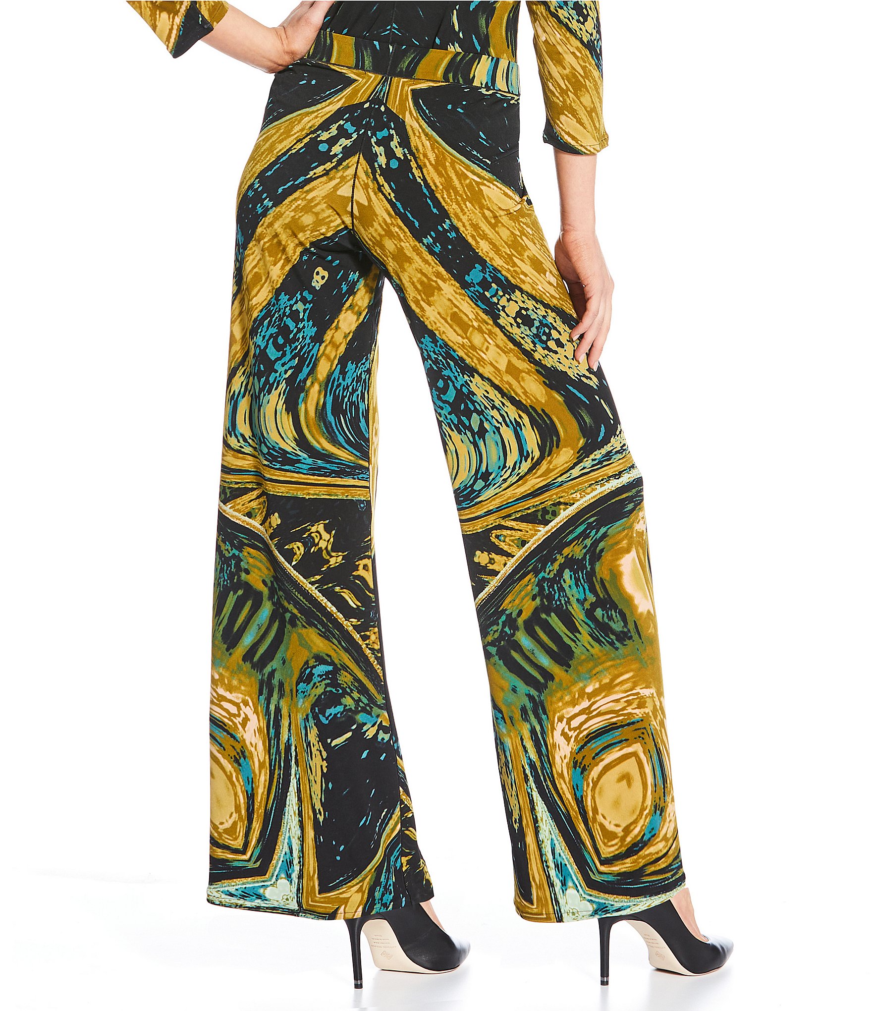 Eva Varro Abstract Print Coordinating Elastic Waist Wide Leg Pants