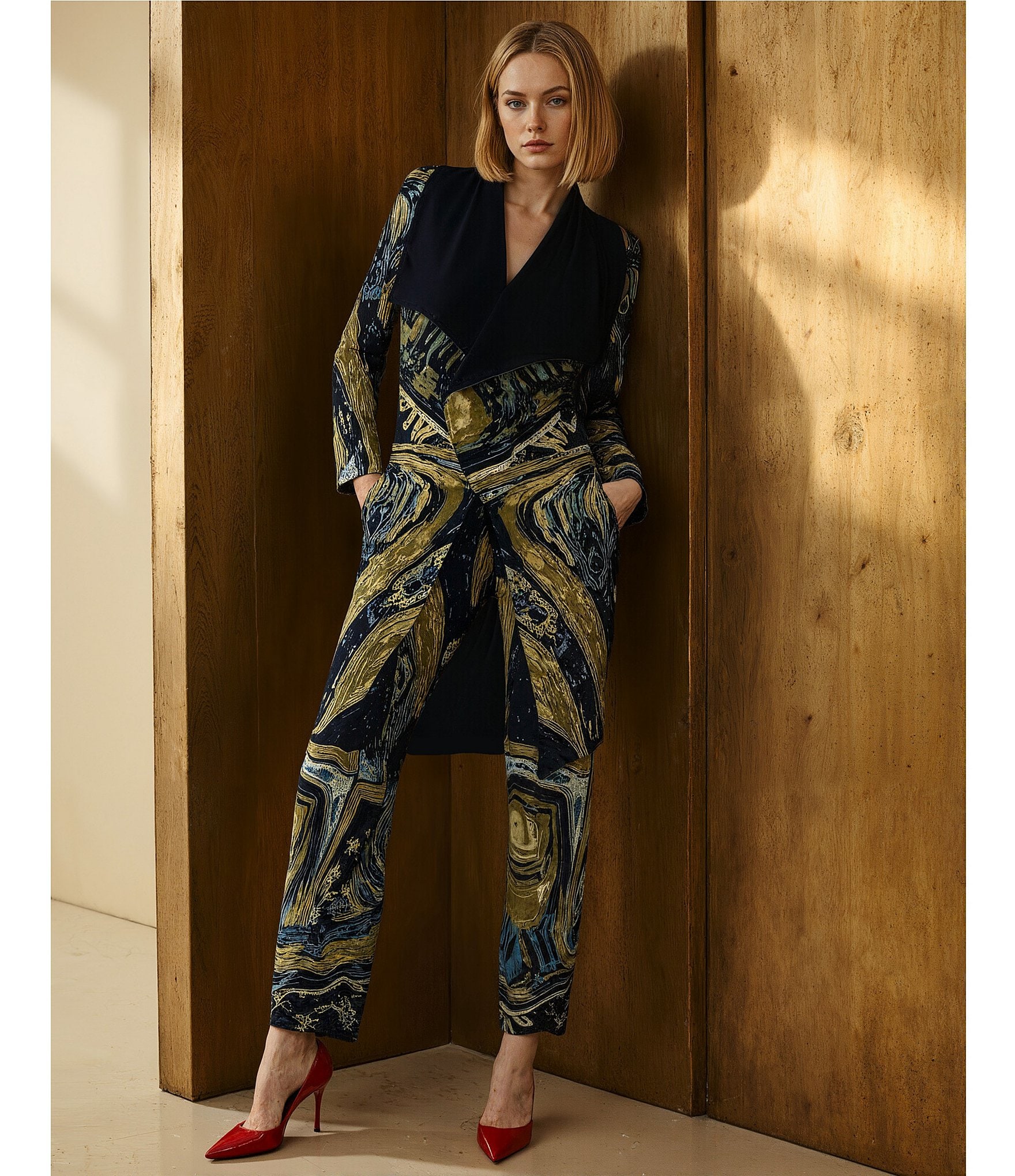 Eva Varro Abstract Print Coordinating Elastic Waist Wide Leg Pants