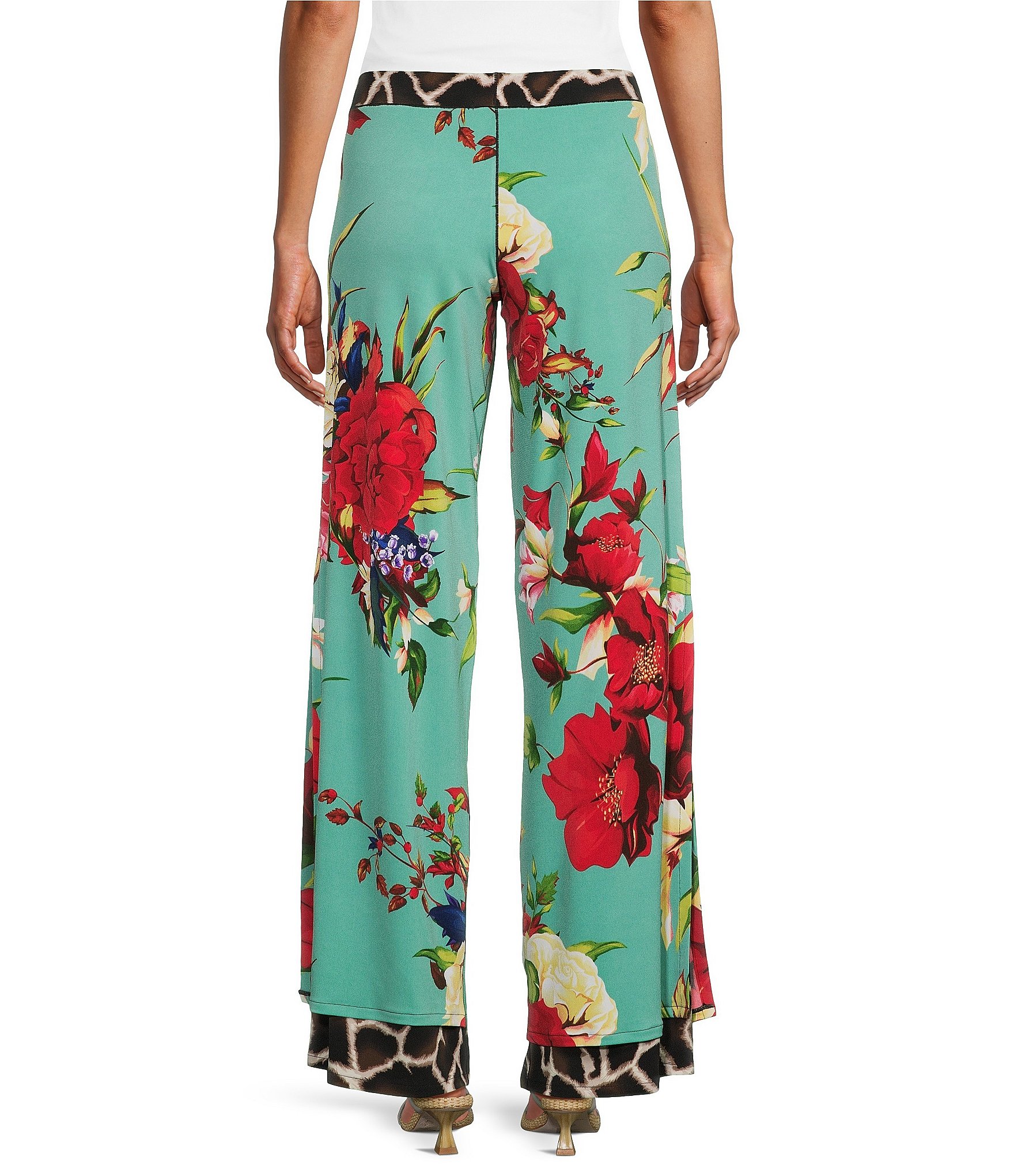 Eva Varro Amanda Combo Print Layered Side Slit Palazzo Coordinating Pants