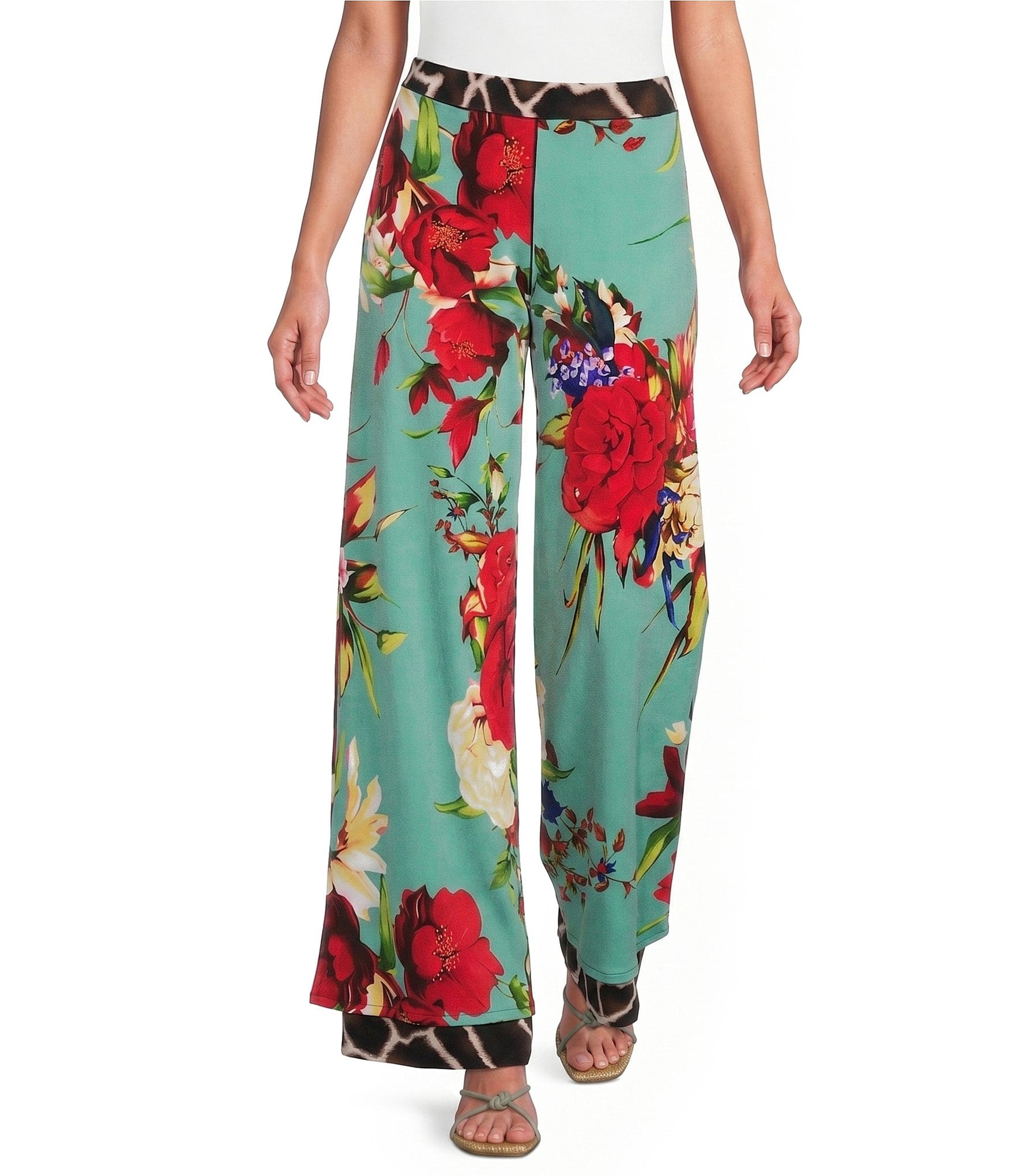 Eva Varro Amanda Combo Print Layered Side Slit Palazzo Coordinating Pants