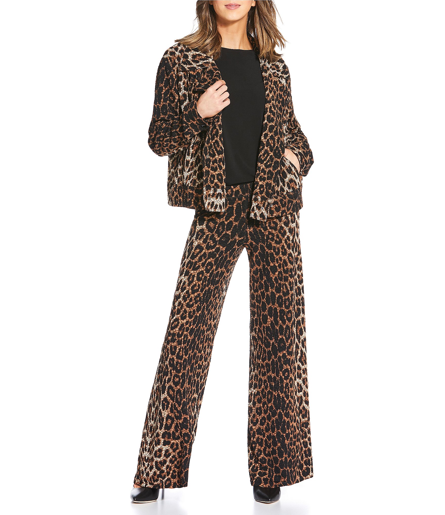Eva Varro Animal Print Elastic Waist Wide Leg Pants