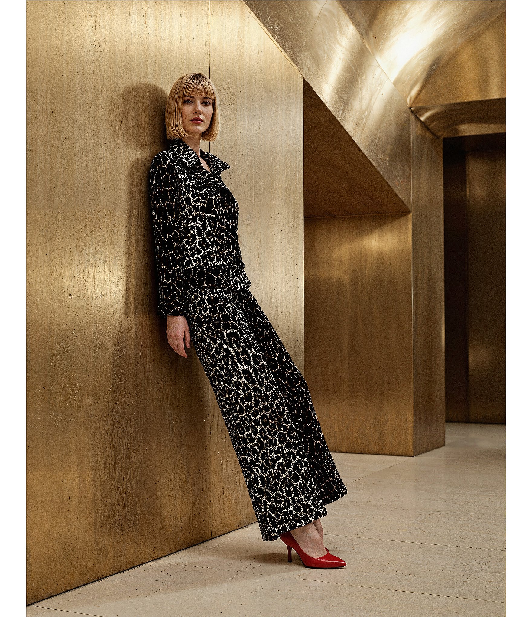 Eva Varro Animal Print Elastic Waist Wide Leg Pants