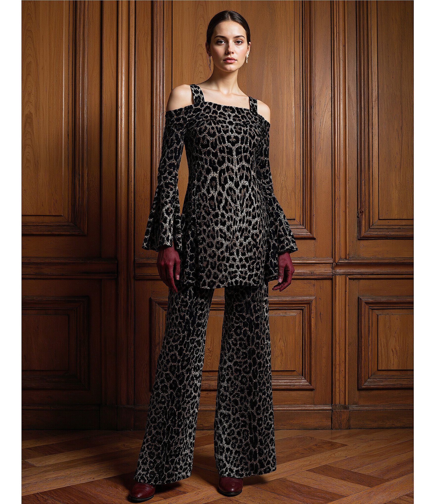 Eva Varro Animal Print Elastic Waist Wide Leg Pants