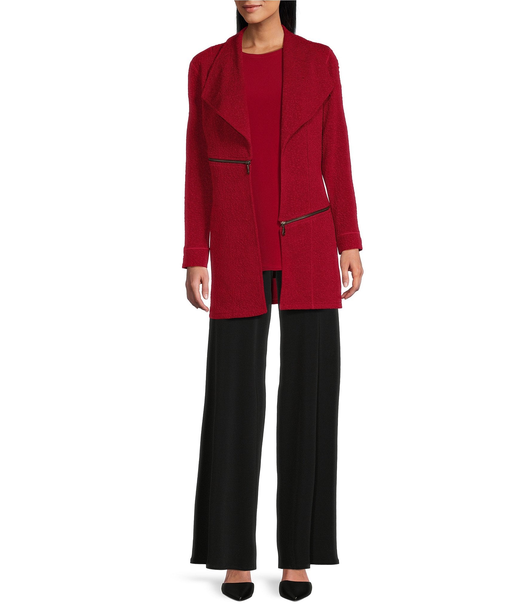 Eva Varro Barcelona Pebble Textured Knit Wing Collar Long Sleeve Open-Front Statement Jacket