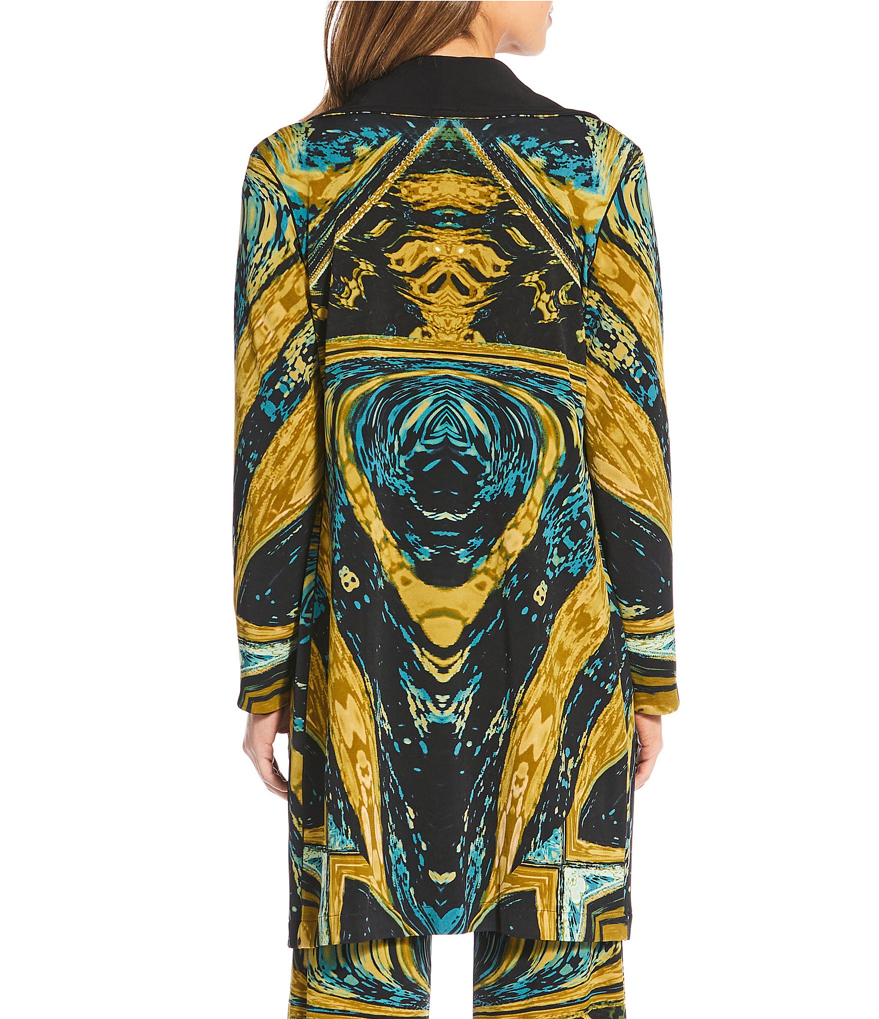 Eva Varro Coordinating Abstract Print Wing Collar Long Sleeve Wrap Coat