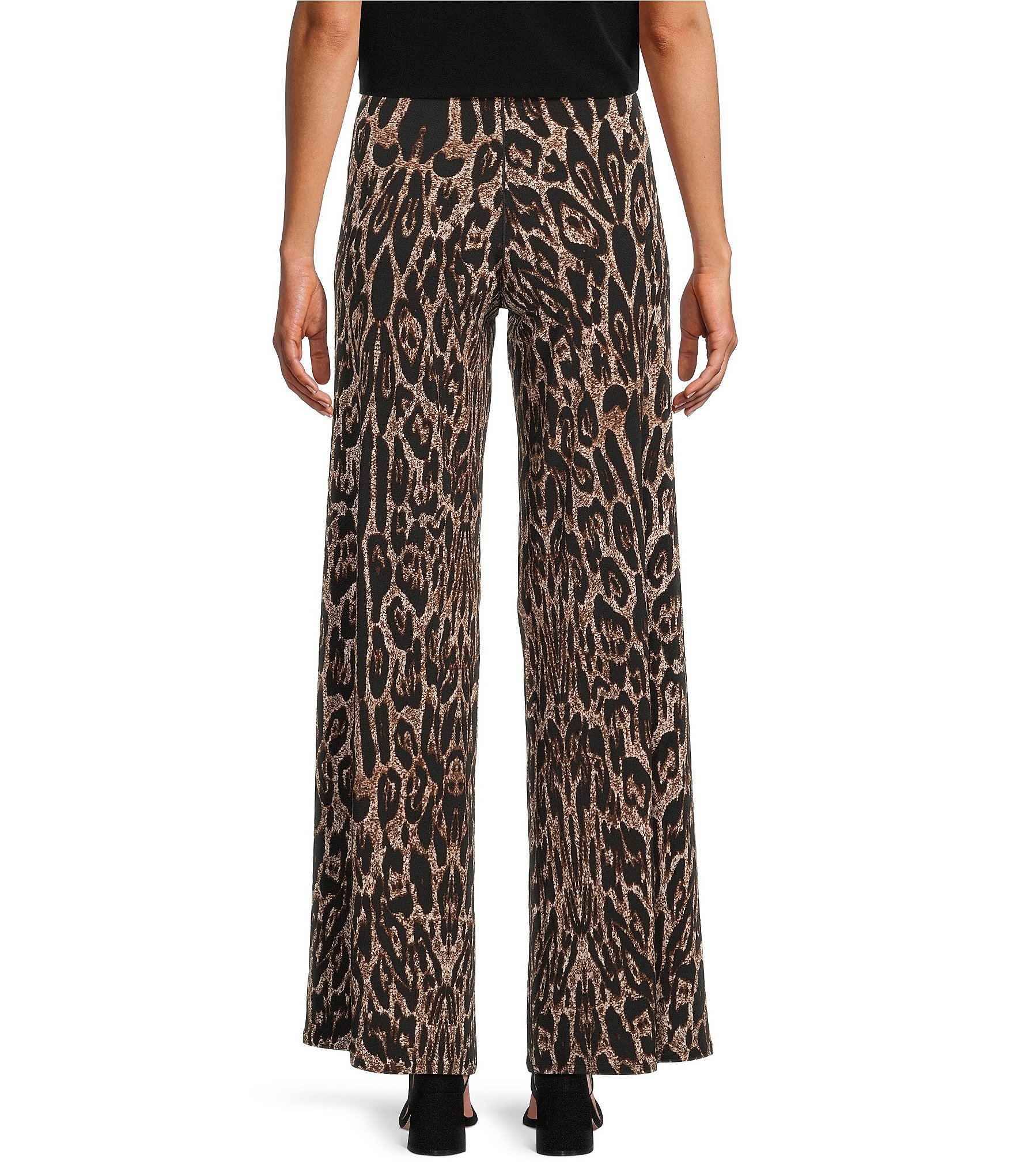 Eva Varro Coordinating Animal Print Flat Front Elastic Waist Wide Leg Pants
