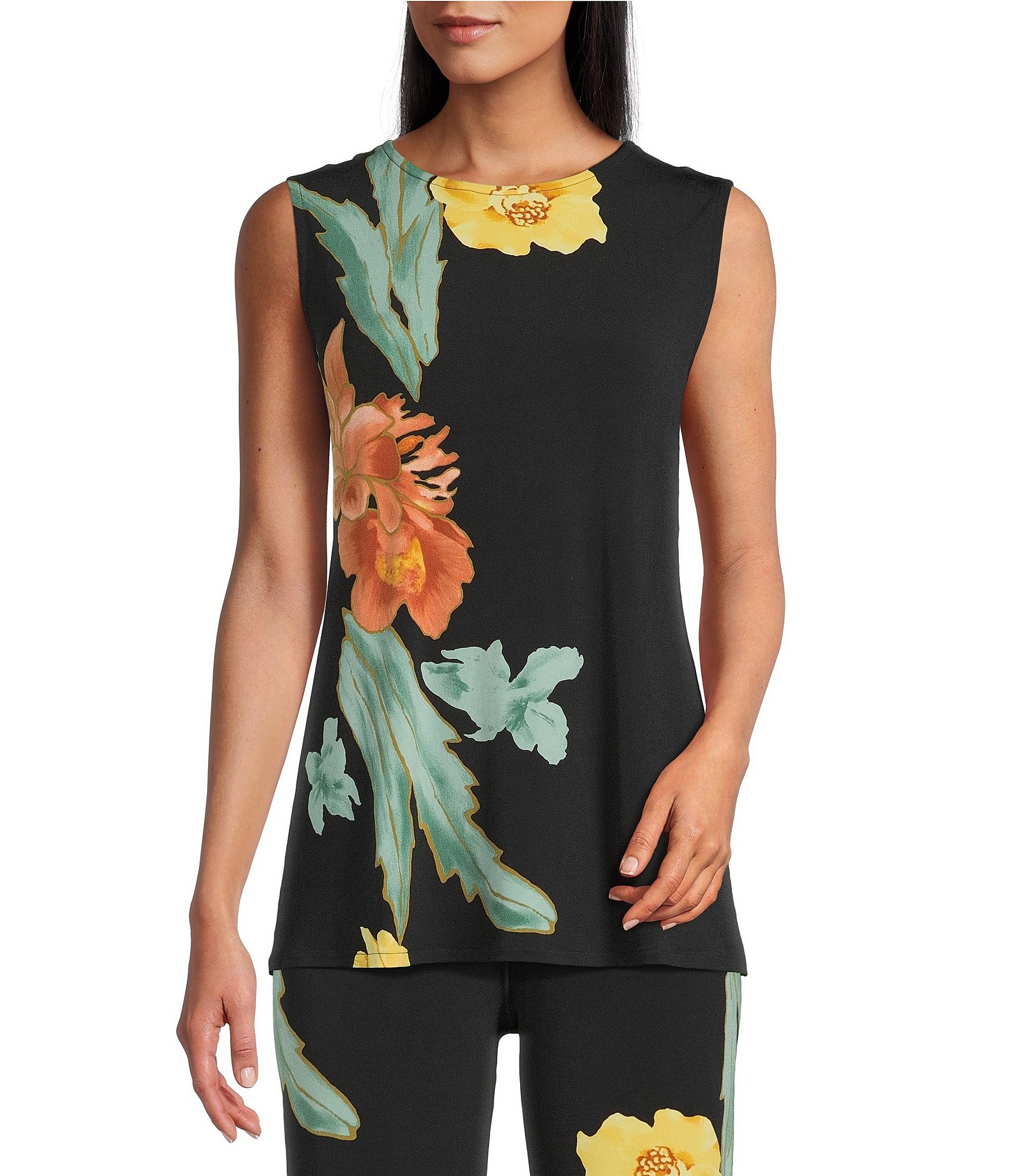Eva Varro Coordinating Floral Motif Crew Neck Sleeveless A-line Top