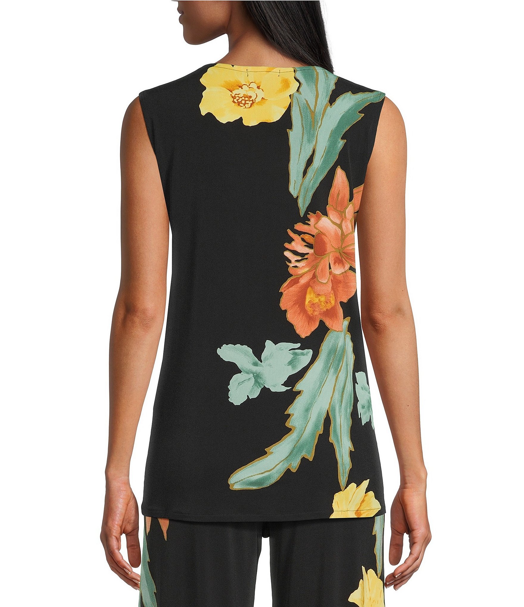 Eva Varro Coordinating Floral Motif Crew Neck Sleeveless A-line Top