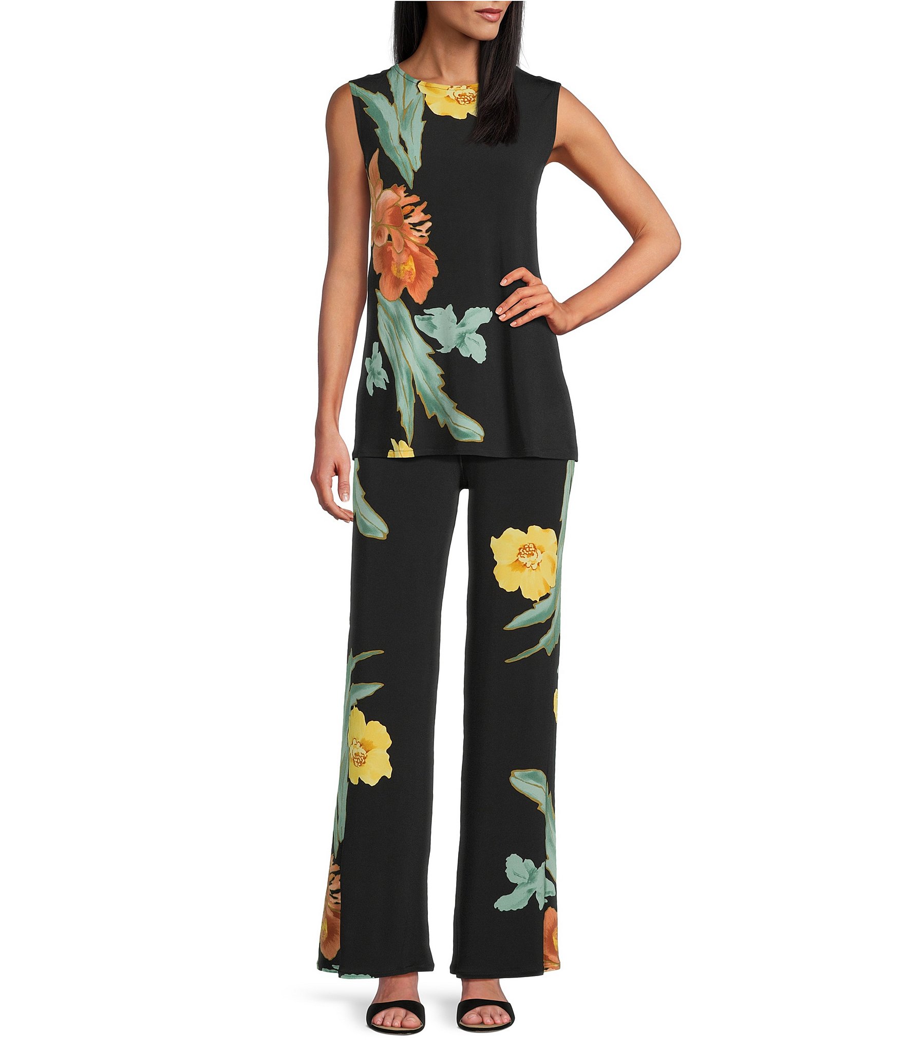 Eva Varro Coordinating Floral Motif Crew Neck Sleeveless A-line Top