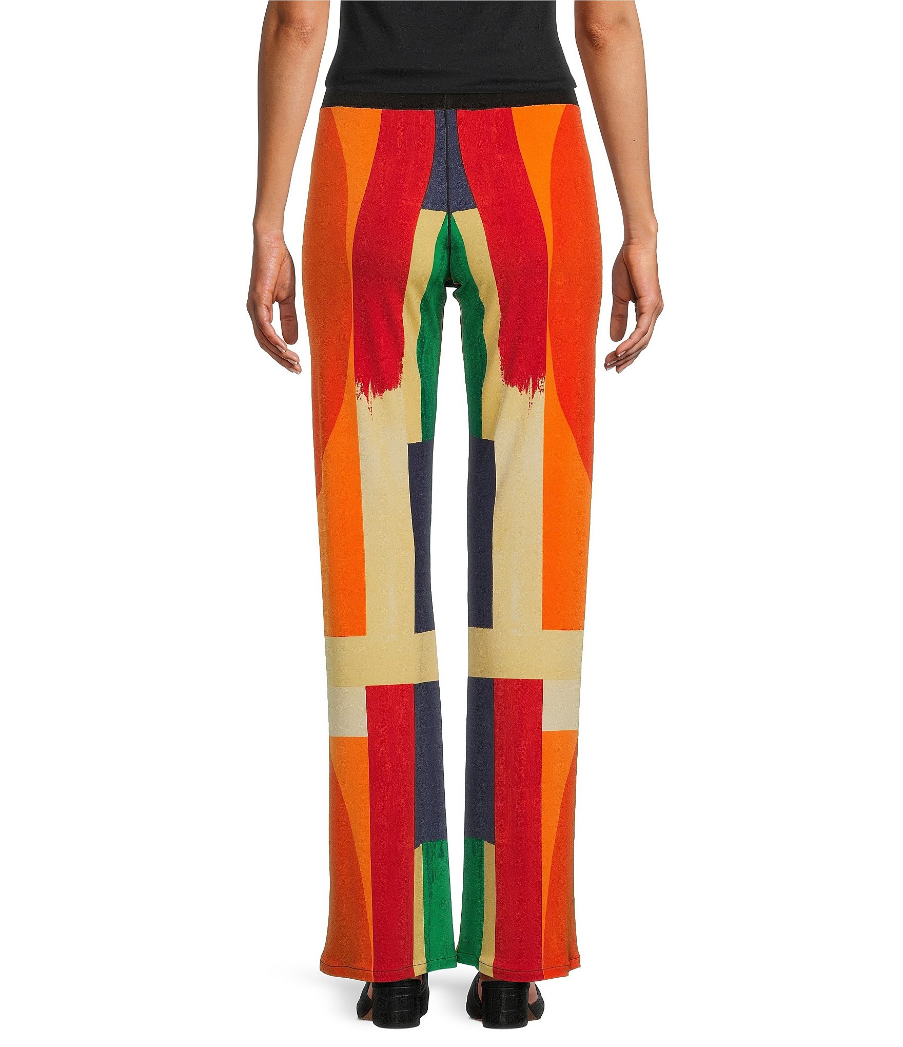 Eva Varro Geometric Brushstroke Print Elastic Waist Wide Flare Leg Coordinating Pants