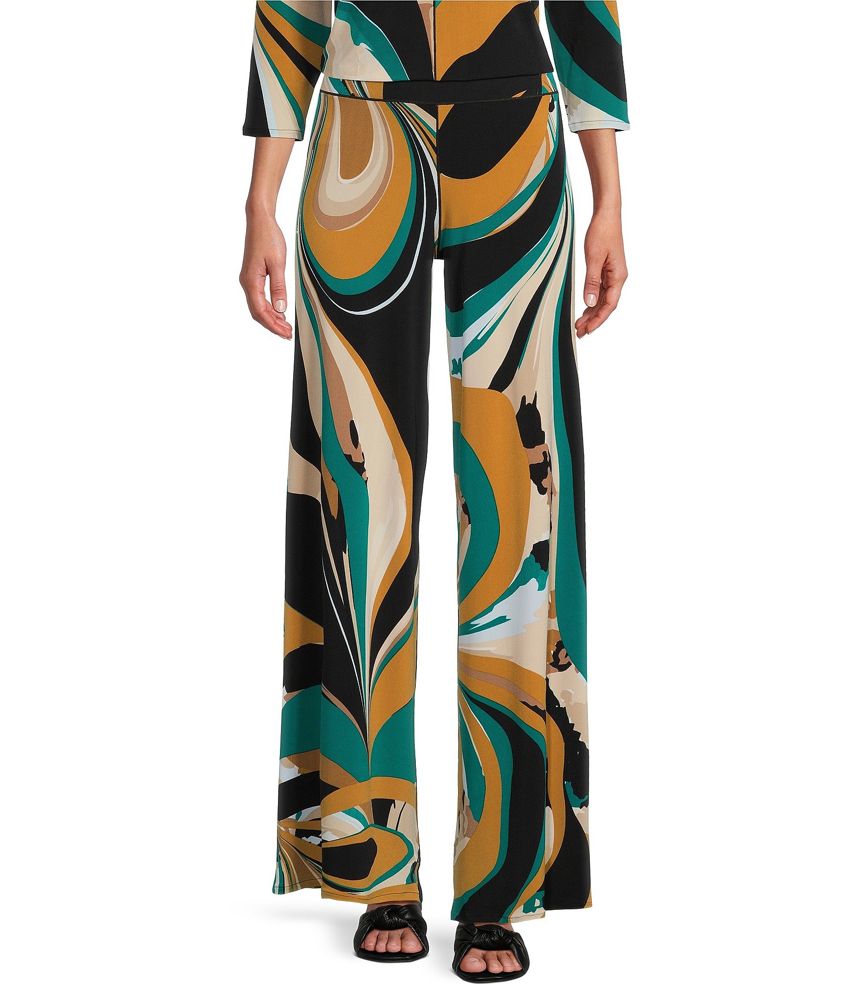 Eva Varro Knit Jersey Abstract Print Elastic Waist Wide Leg