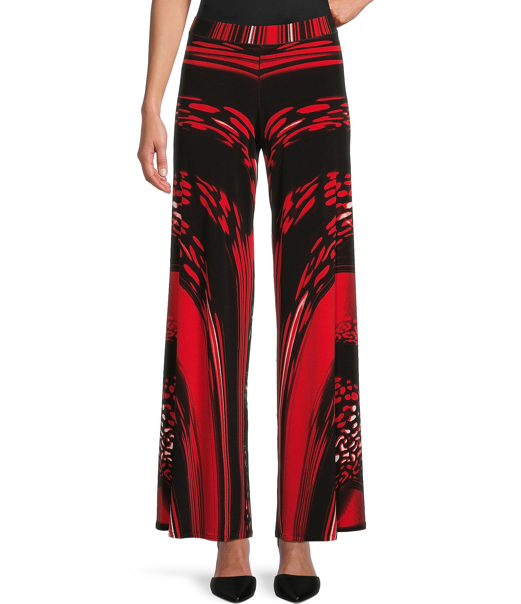 Eva Varro Knit Jersey Abstract Print Straight Wide-Leg Pull-On Pants ...