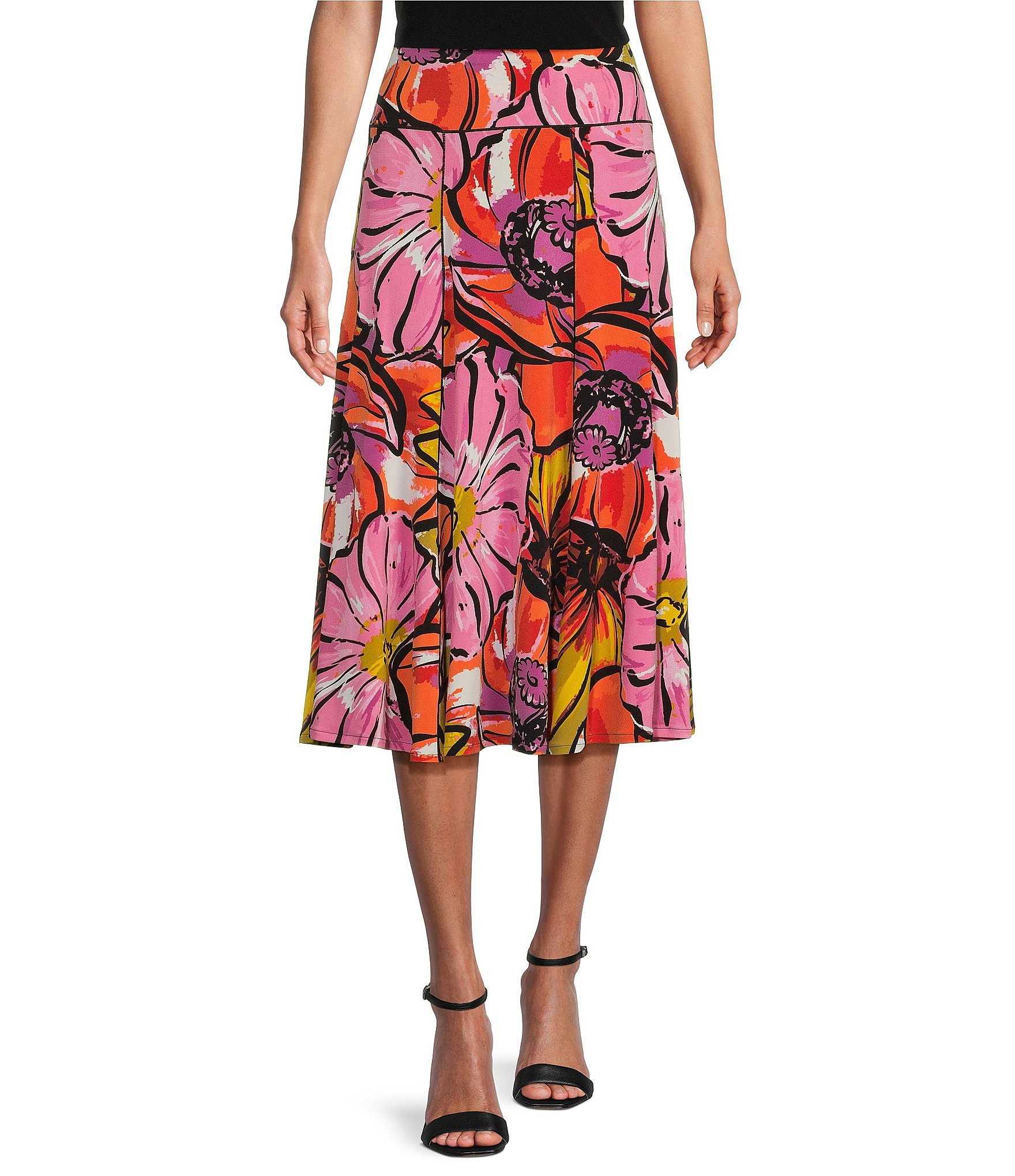 Eva Varro Knit Jersey Summer Floral Print A-Line Midi Skirt | Dillard's