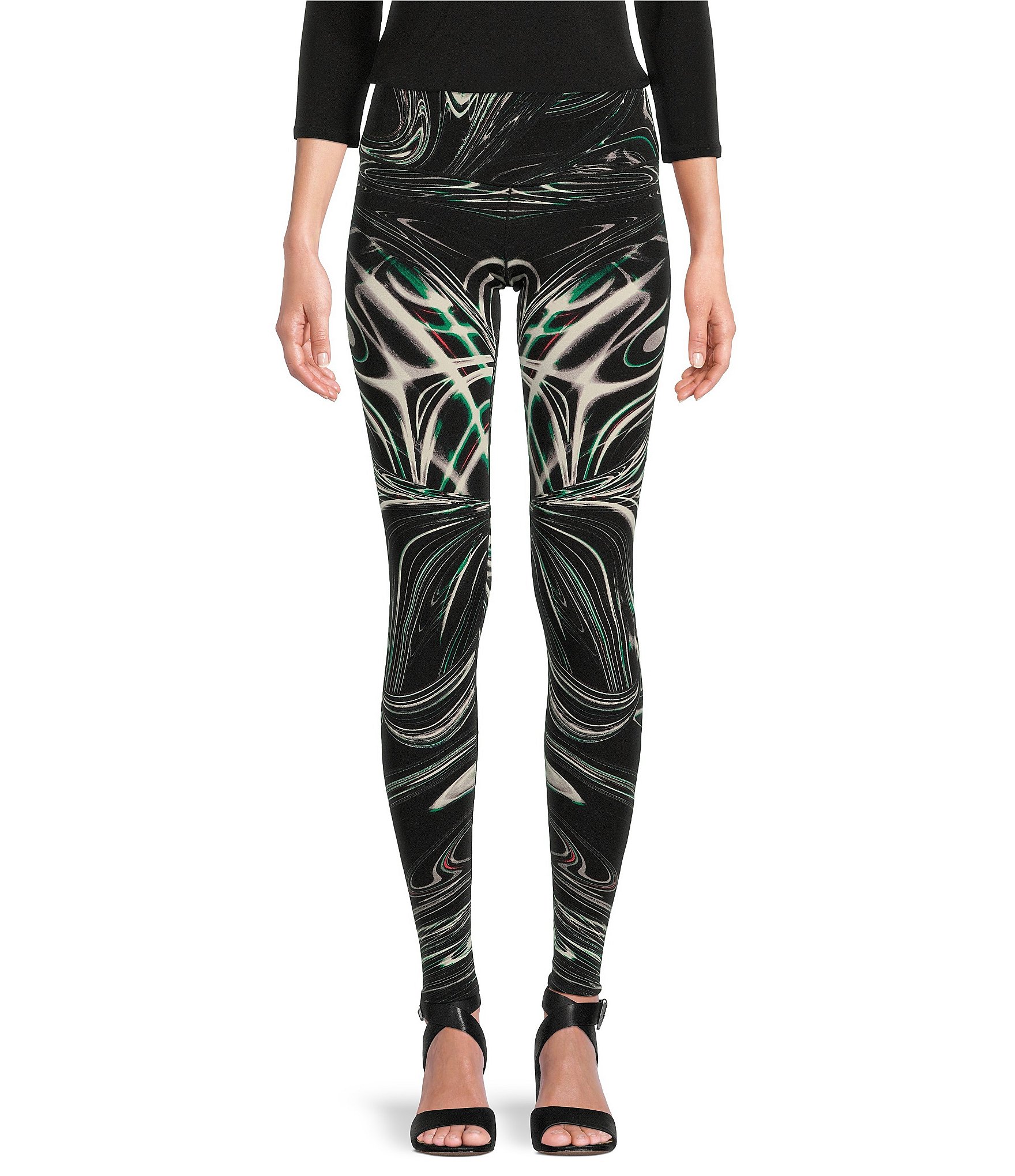 Eva Varro Marbled Swirl Print Knit Jersey High Waisted Coordinating Double Layered  Leggings
