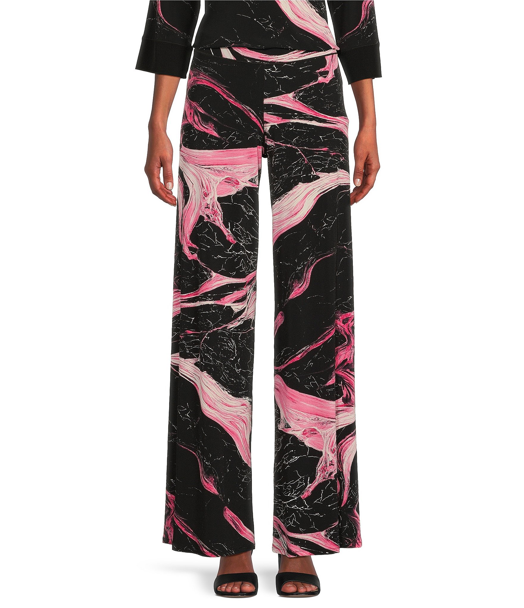 Eva Varro Marbled Wave Print Knit Jersey Wide-Leg Pull-On Coordinating ...