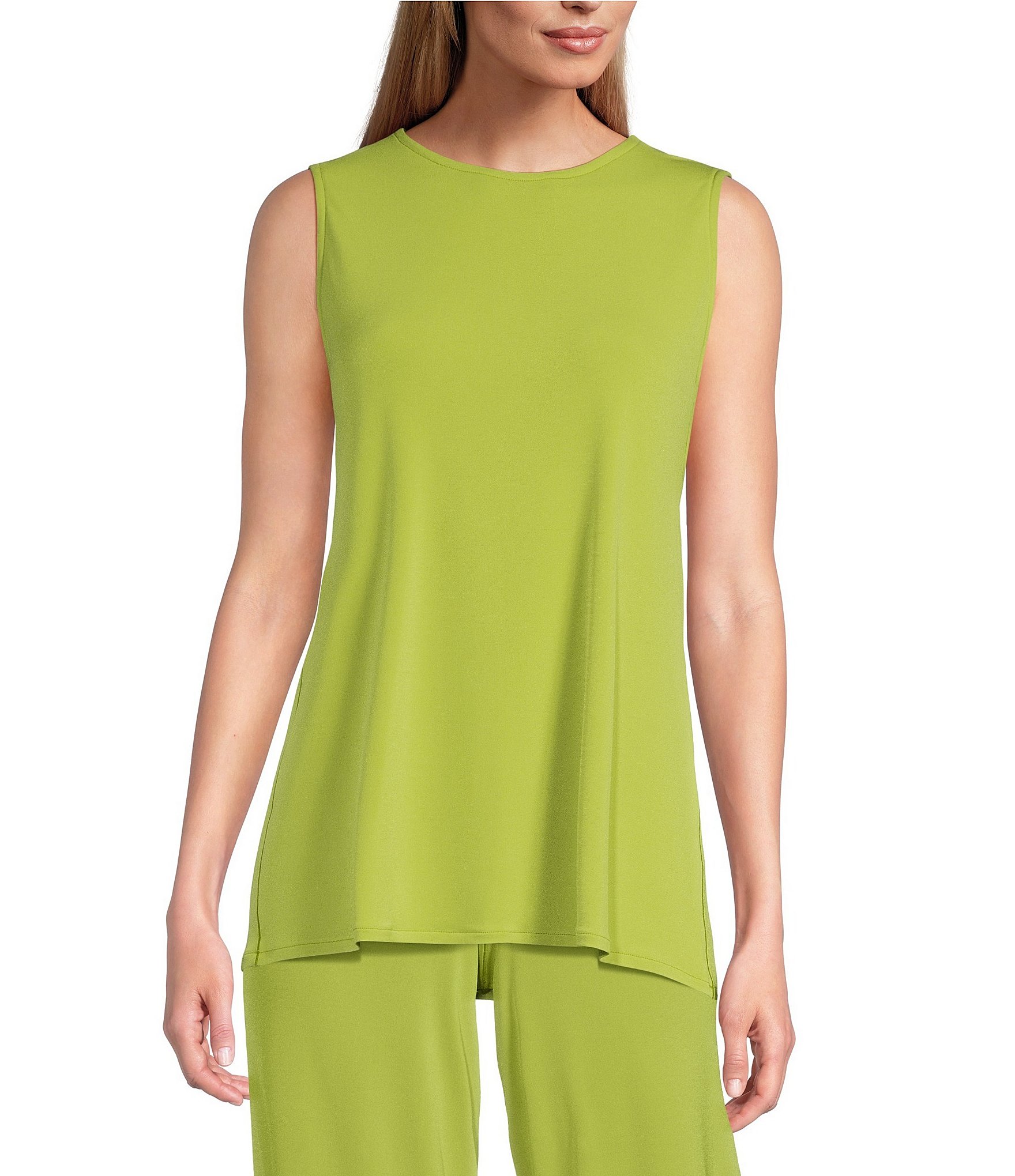 Eva Varro Solid Knit Jersey Crew Neck Sleeveless Top