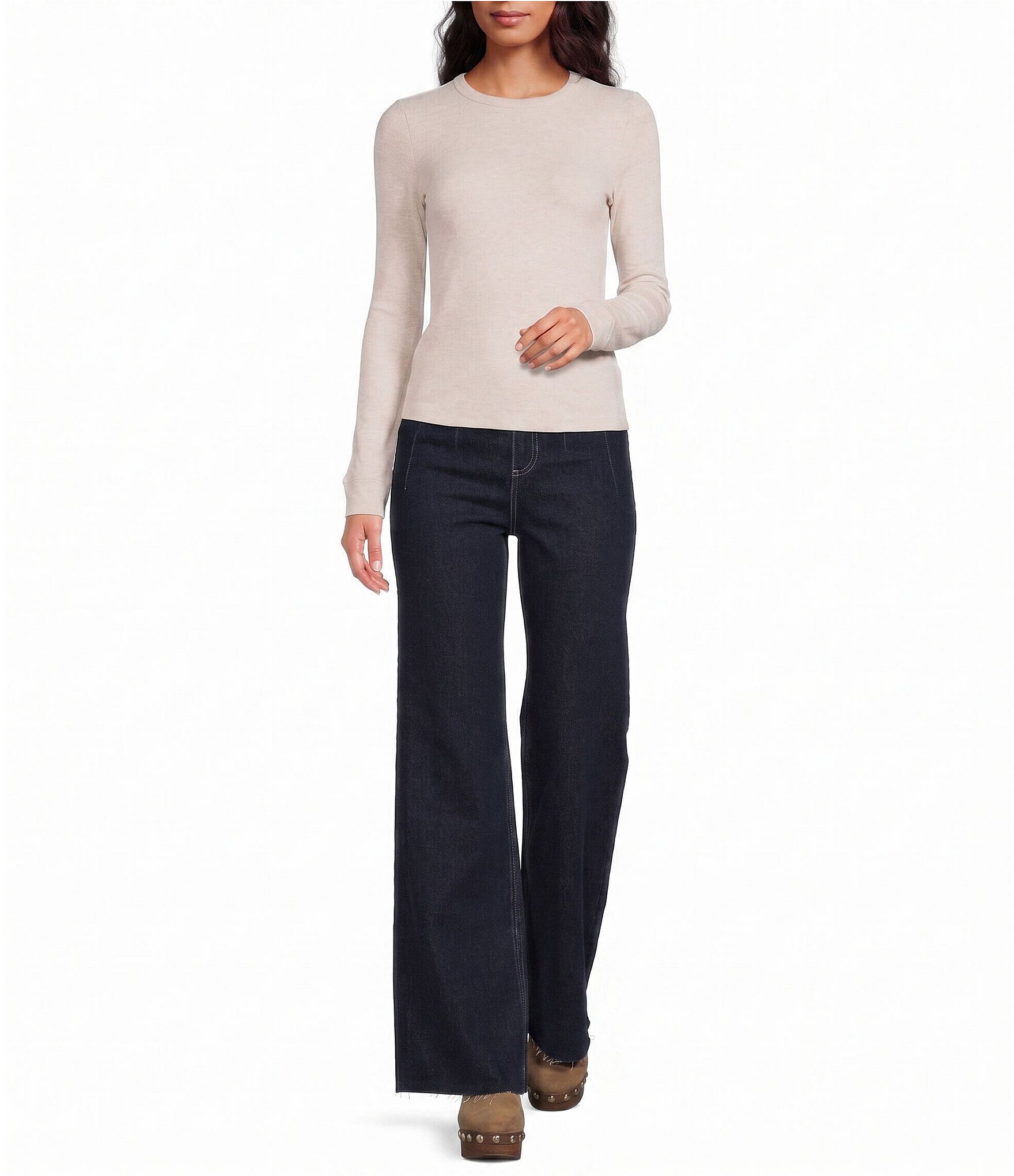 Every Crew Neck Long Sleeve Ribbed Knit Shirt