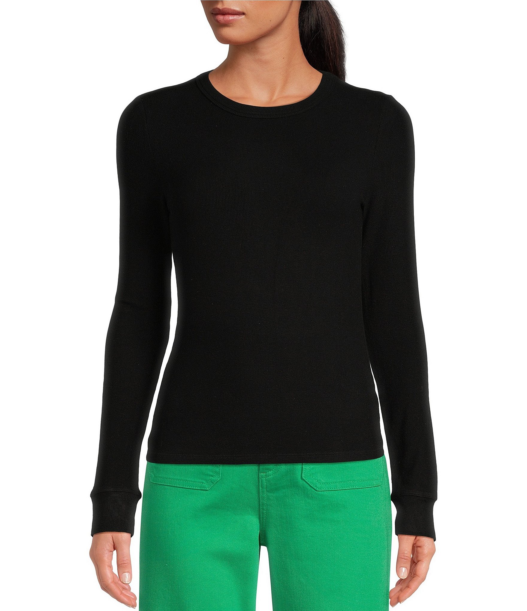 Every Crew Neck Long Sleeve Ribbed Knit Shirt