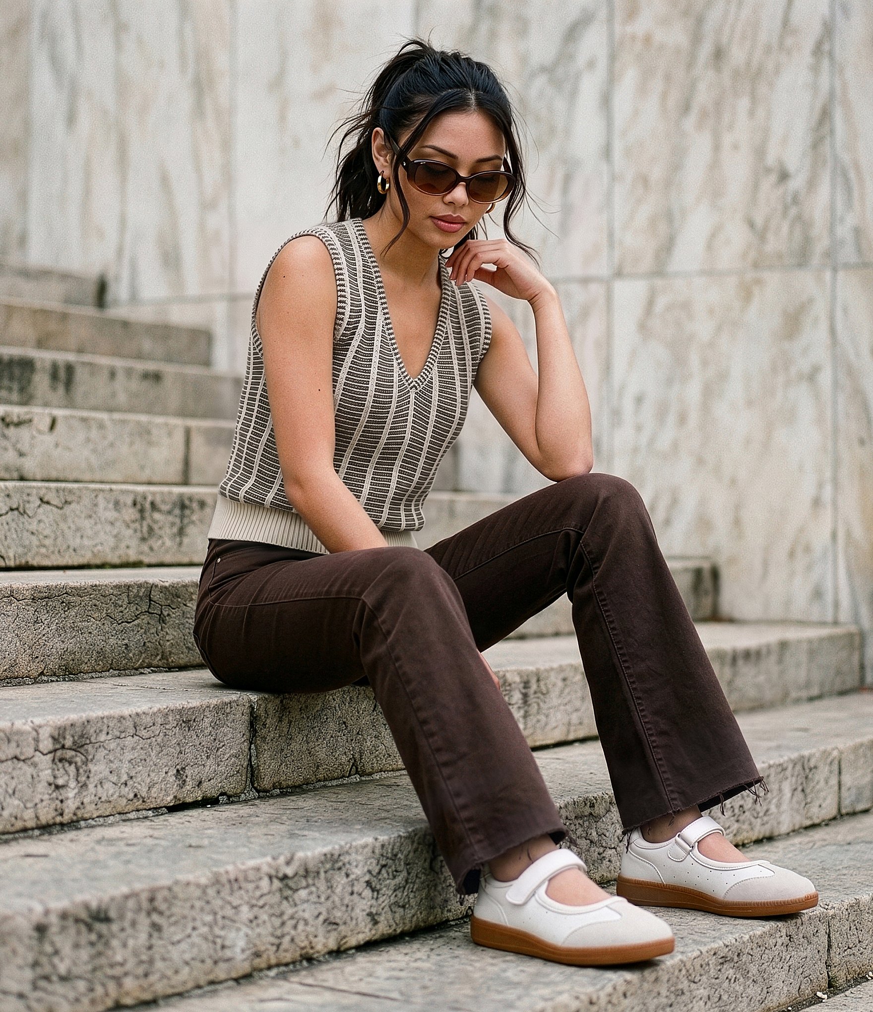 Every Denim Flat Front High Rise Frayed Hem Pants