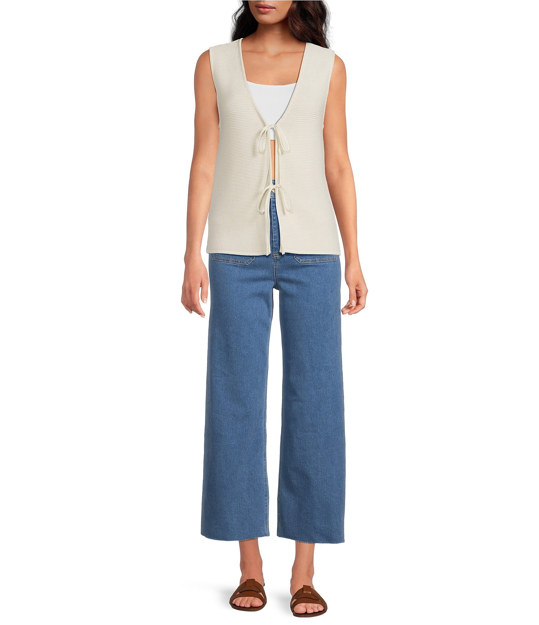 Every Knit V-Neck Sleeveless Tie Front Blouse